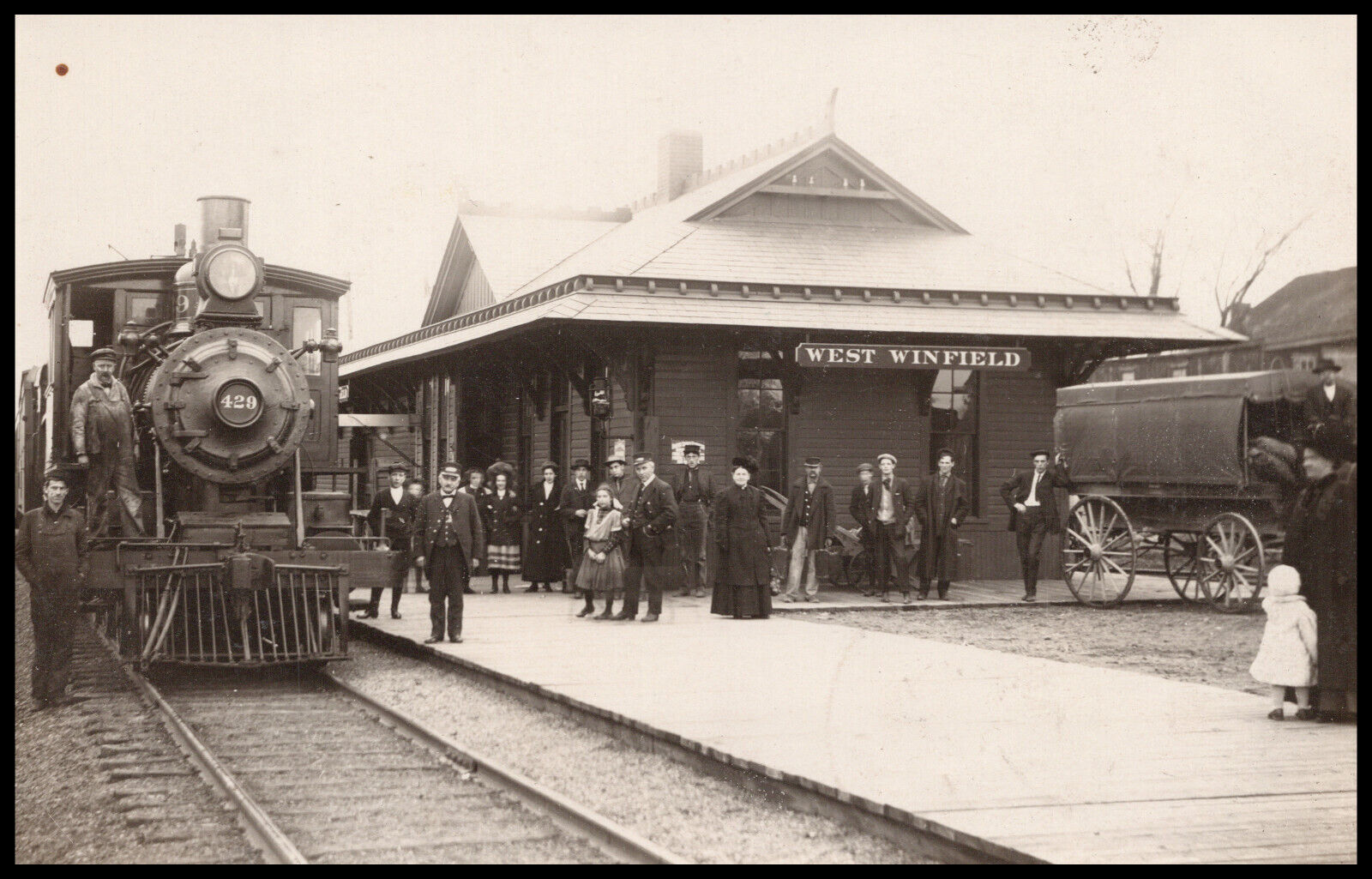 West Winfield, New York, DL & W Railroad Depot, Real Photo Postcard, RPPC