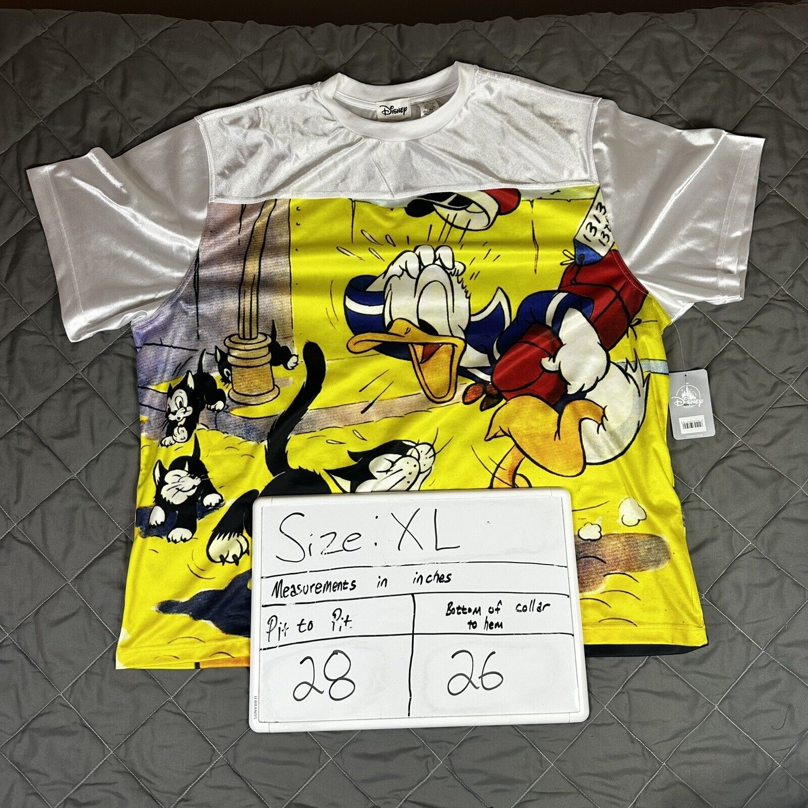 Disney Donald Duck Shirt Mens Extra Large Yellow AOP Jersey Cartoon USA