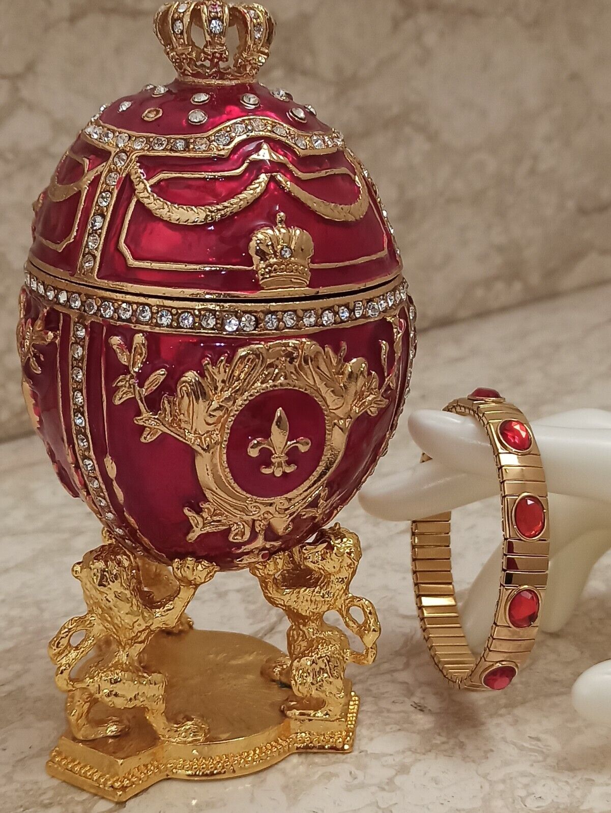 Large Easter Gift Love Gift Faberge Egg HANDMADE Diamond 24k Gold Mothers Day