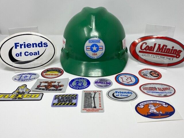 Vintage V-Gard MSA Hard Hat w/15 Coal Mine/Miner Decals/Stickers-Read Descrip