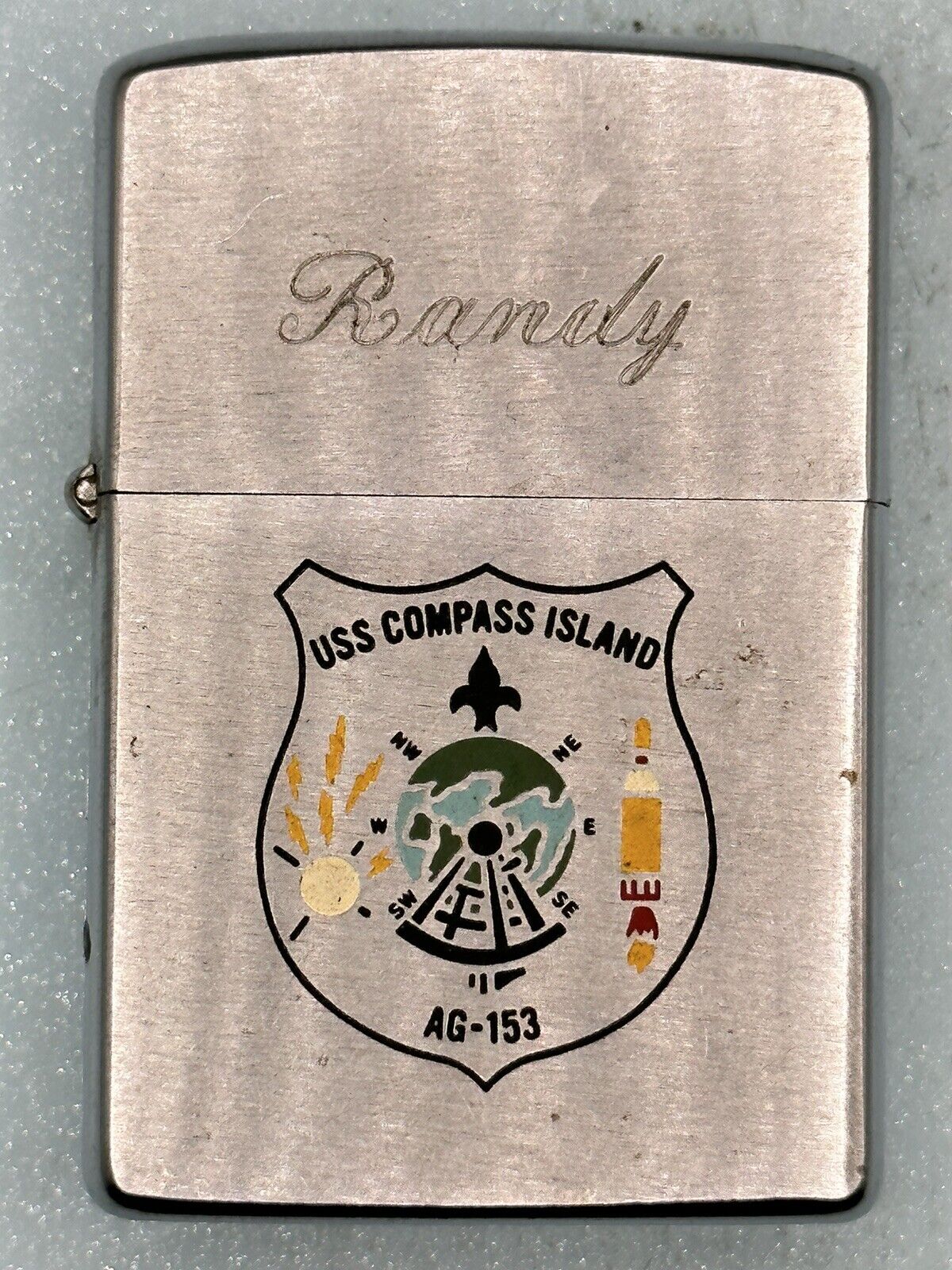 Vintage 1977 USS Compass Island AG-153 Vietnam Era Chrome Zippo Lighter