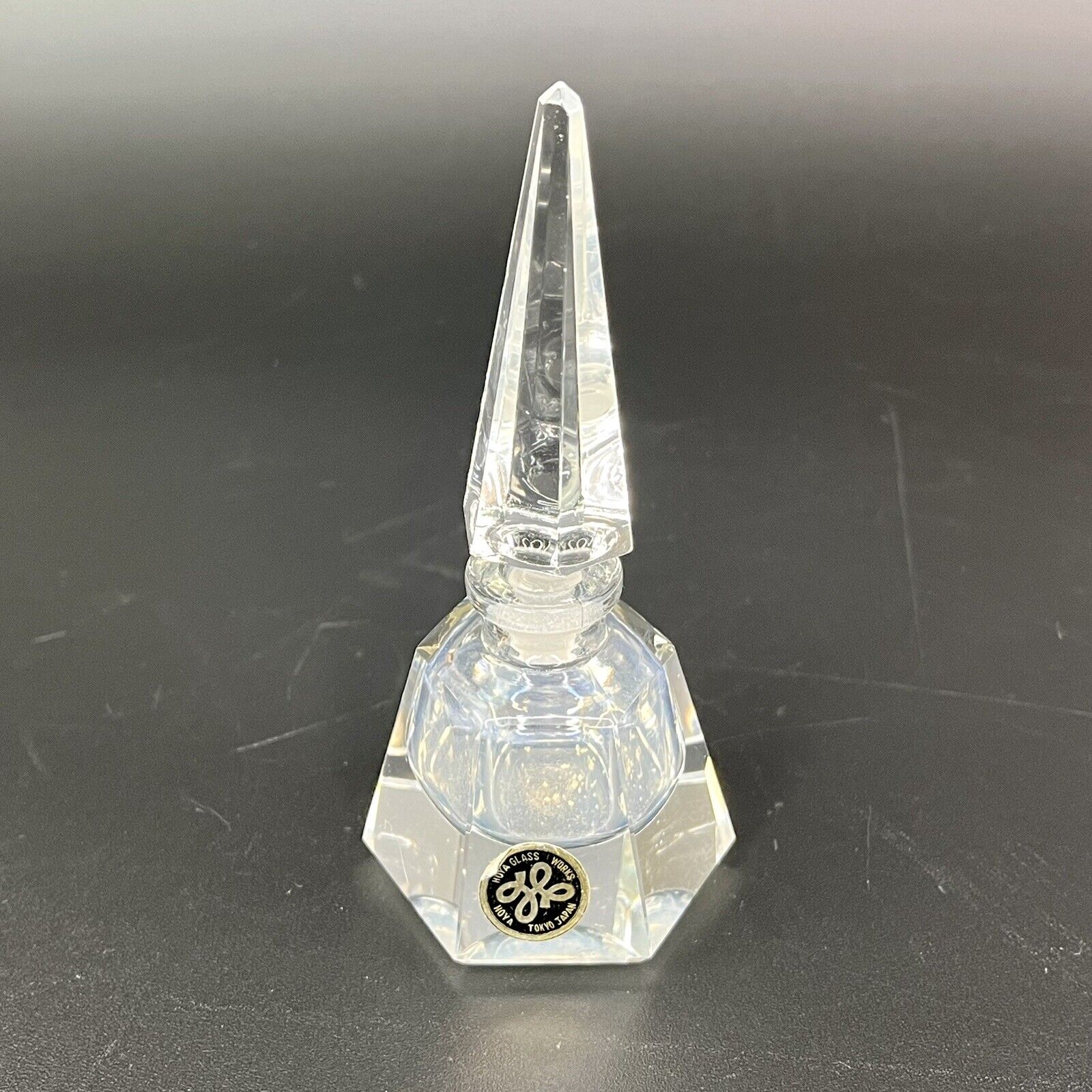 Vtg Hoya Japan Cut Facetted Lead Crystal Perfume Bottle w/ Original Sticker