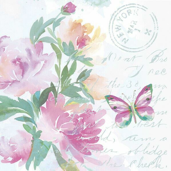 Two Individual Paper Luncheon Decoupage Napkins Botanical Flower Postcard Stamp