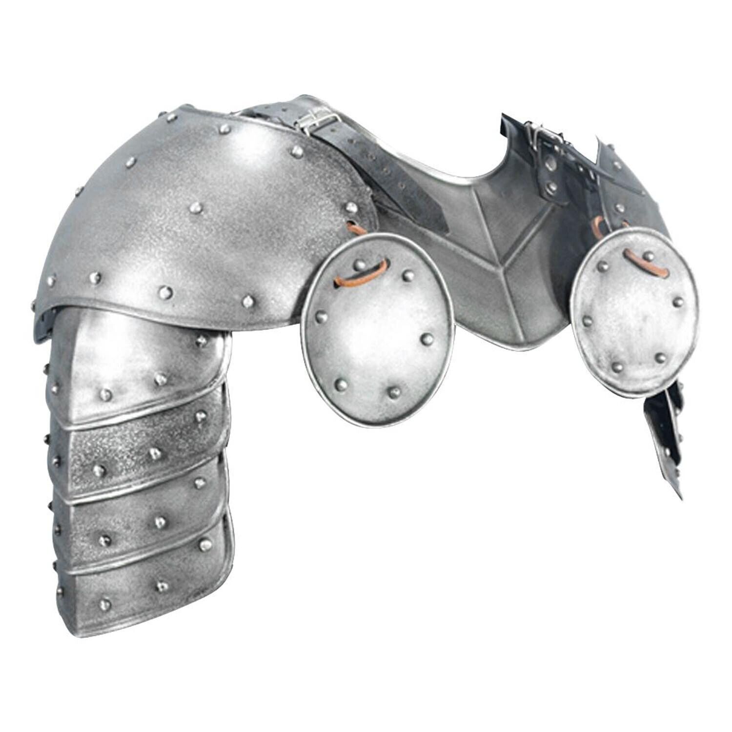 Armour Metallic Dark Warrior Pauldrons Metallic Silver Sugarloaf Burgonet Barbu