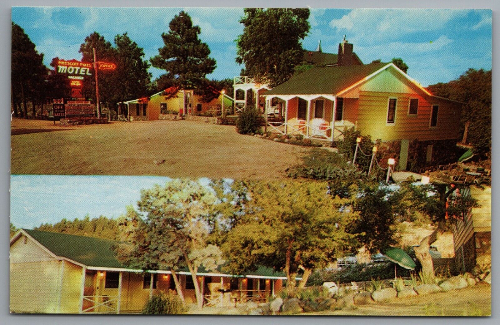 Prescott AZ Prescott Pines Motel c1958 Dual View Chrome Postcard