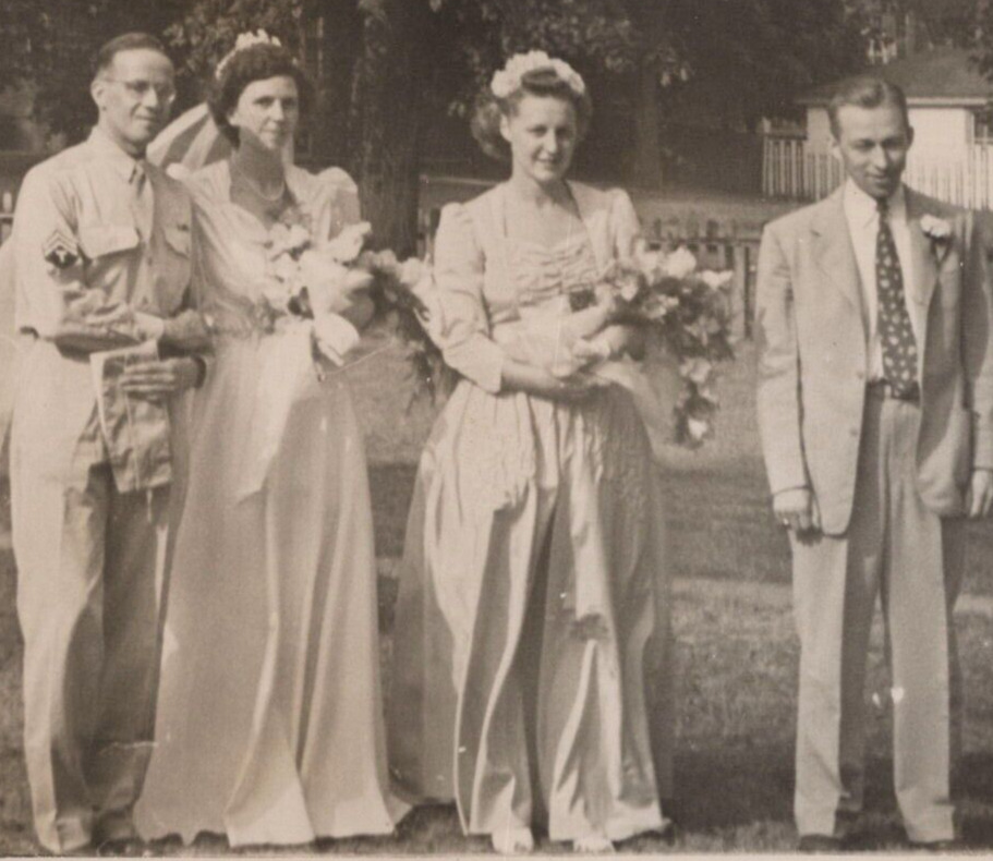 5C Photograph Handsome Military Man Wedding Woman Bridesmaid Best Man 1940's