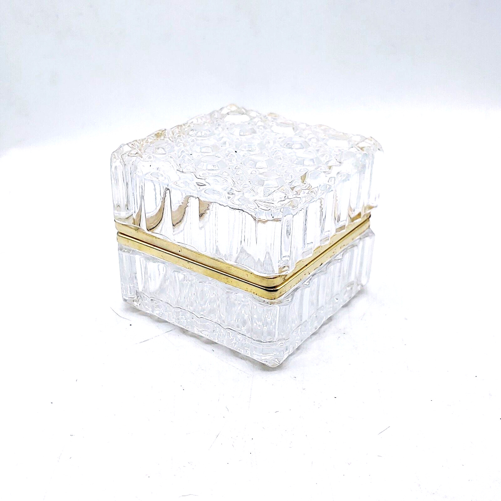 Vintage Westminster Baccarat Style Diamond Cut Crystal Hinged Trinket Box