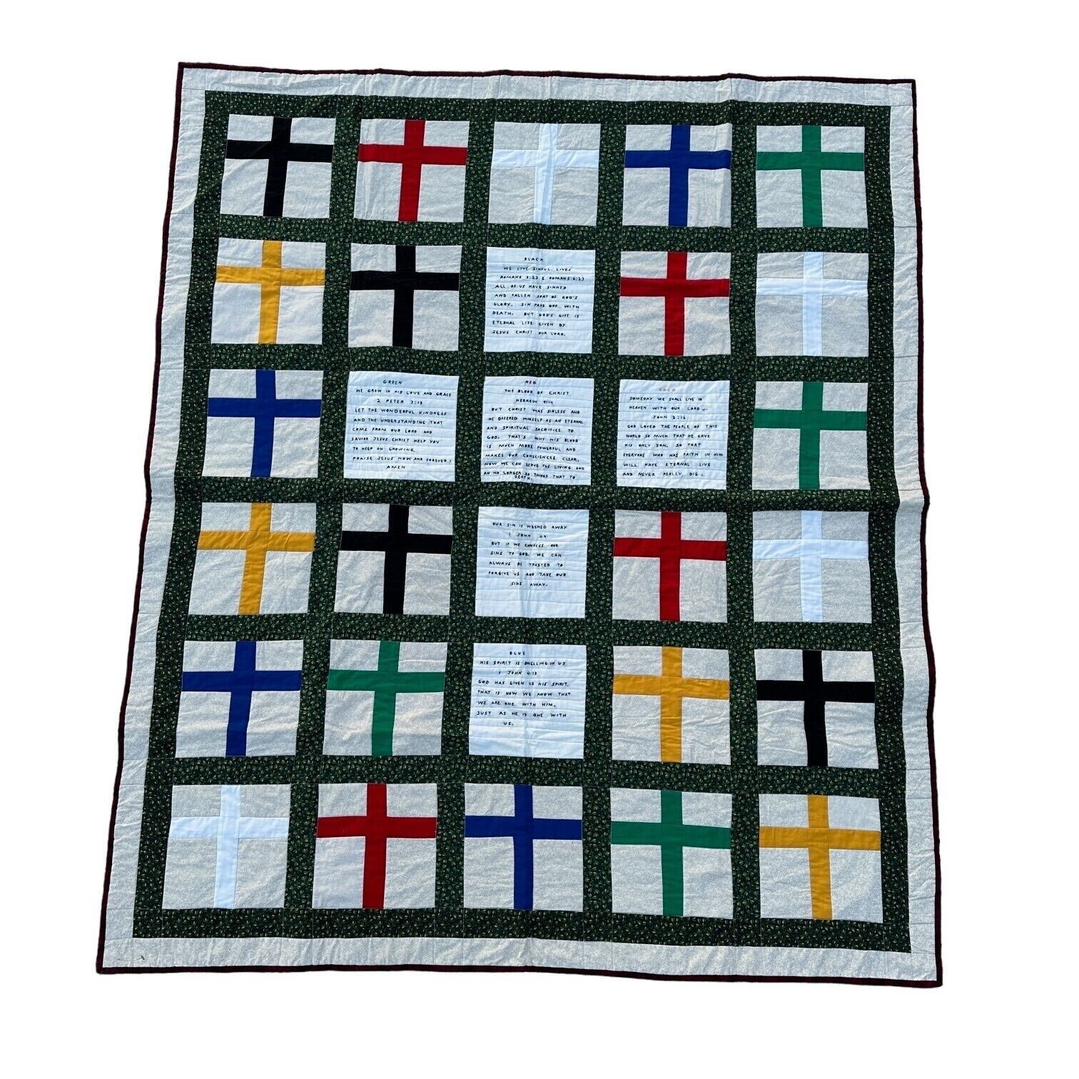 Cross Scripture Quilt Blanket Hand Stitched 58x68 Religious Christian Salvation