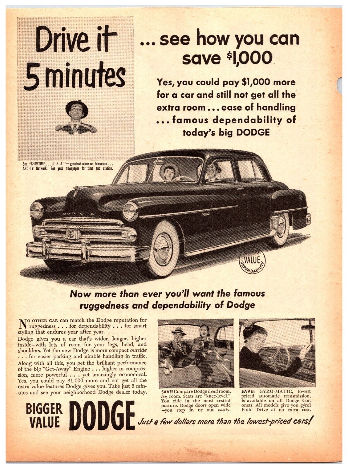 Original - 1951 Dodge Cars - Original Print Advertisement (8x11)