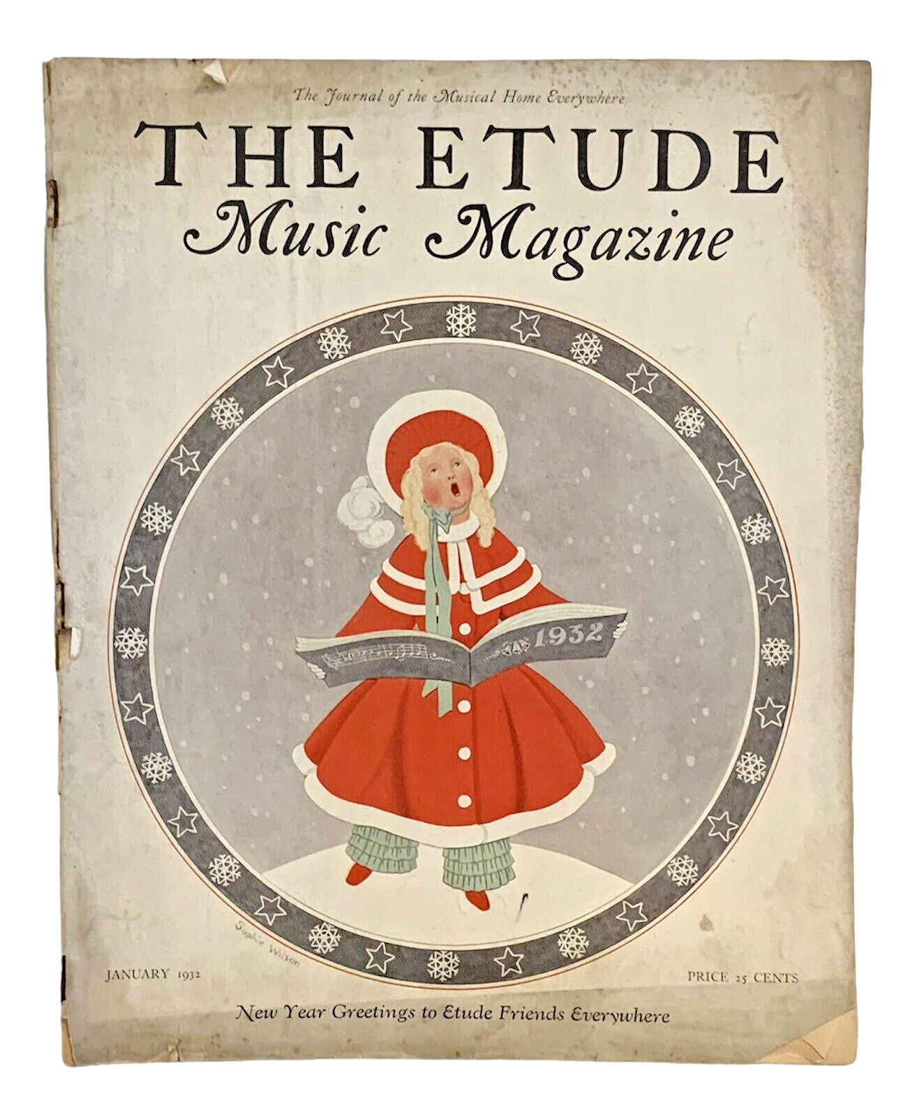 Vintage THE ETUDE Music Magazine January 1932 Cover Art By Sophie Wilson