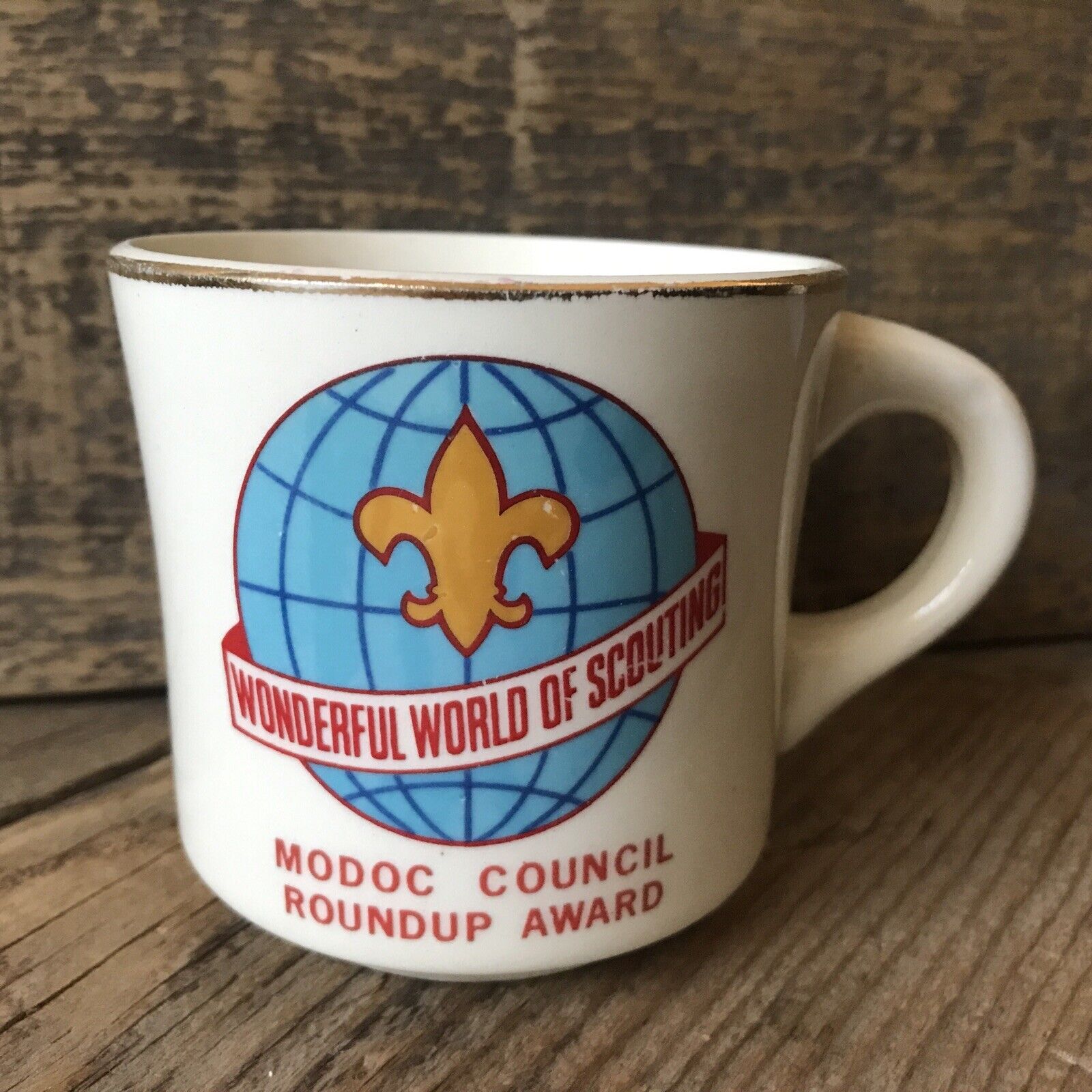 Vintage 70s BSA Boy Scouts of America Modoc Council Roundup Award Ceramic Mug