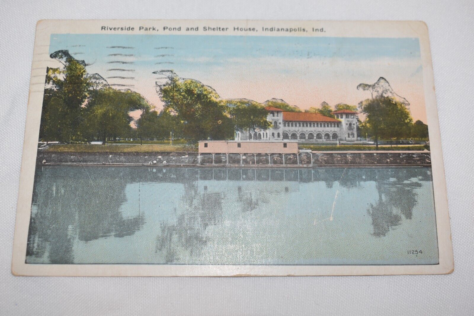 Riverside Park Pond and Shelter House Indianapolis Indiana Postcard 1924 Cancel