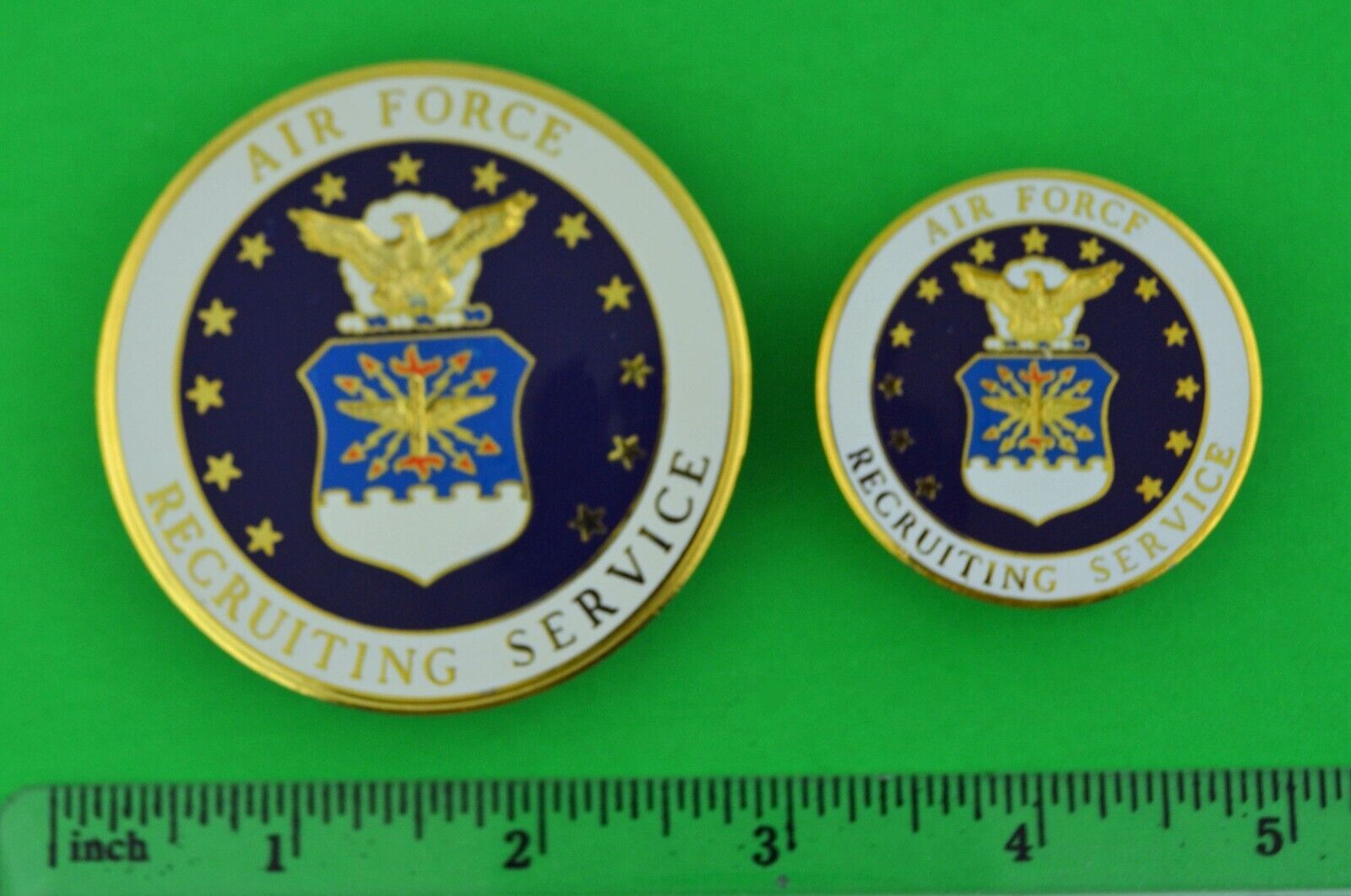 US Air Force Recruiting Service Badges - Pair full size and miniature size.
