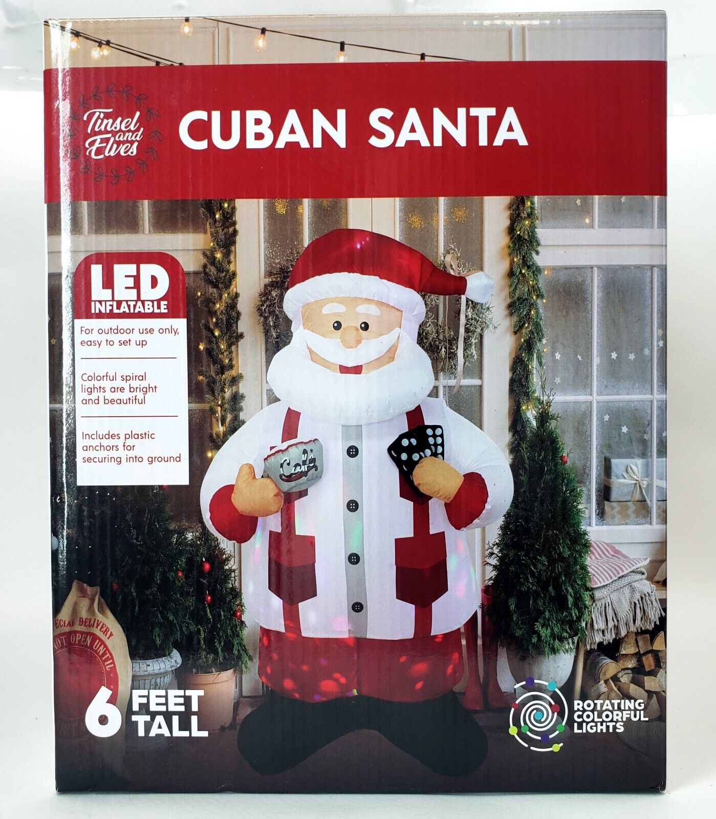Inflatable 6FT Cuban Santa Outdoor Holiday Decor with LED Lights & Accessories.
