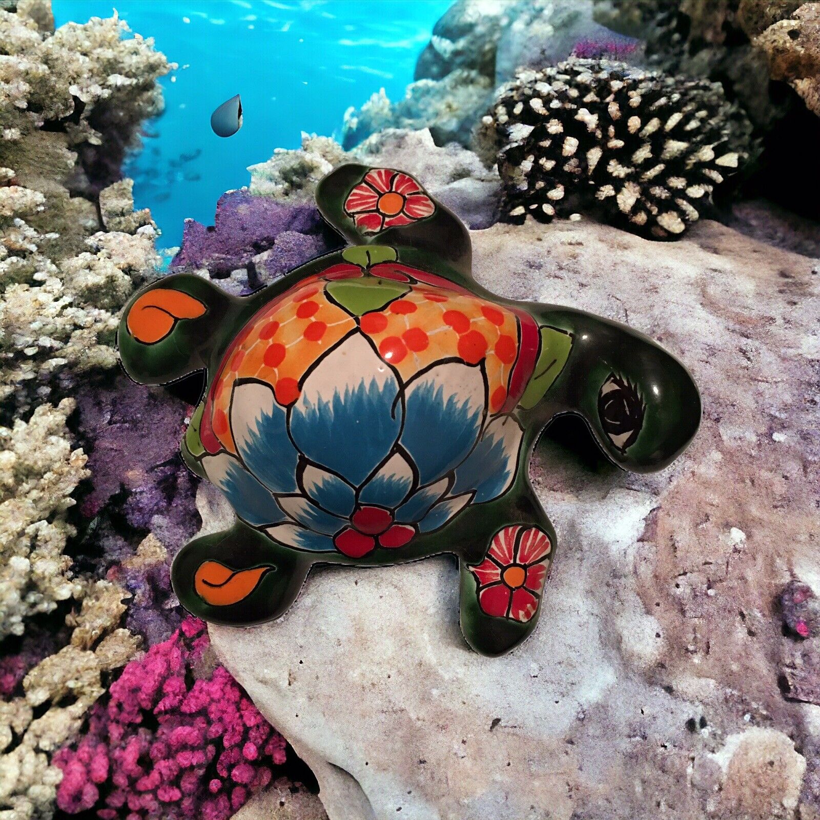 Talavera Turtle Mexican Pottery Home Decor Folk Art Indoor Outdoor Home Decor 6”
