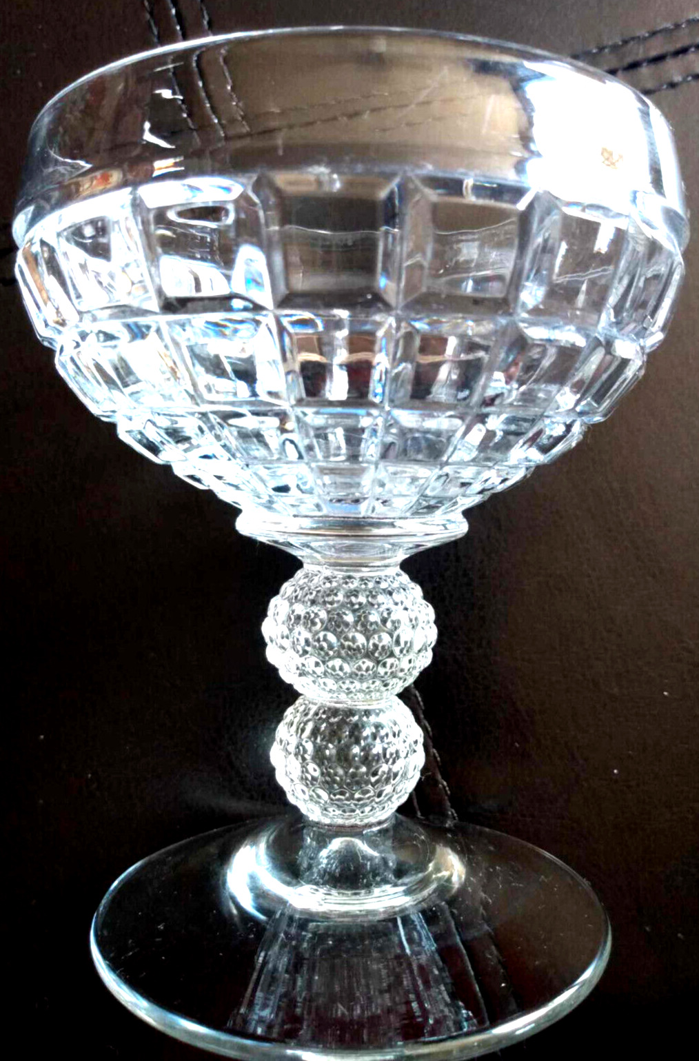 Heisey Victorian Heavy Pressed Clear 2 Ball Stem Champagne Glass 4.5\