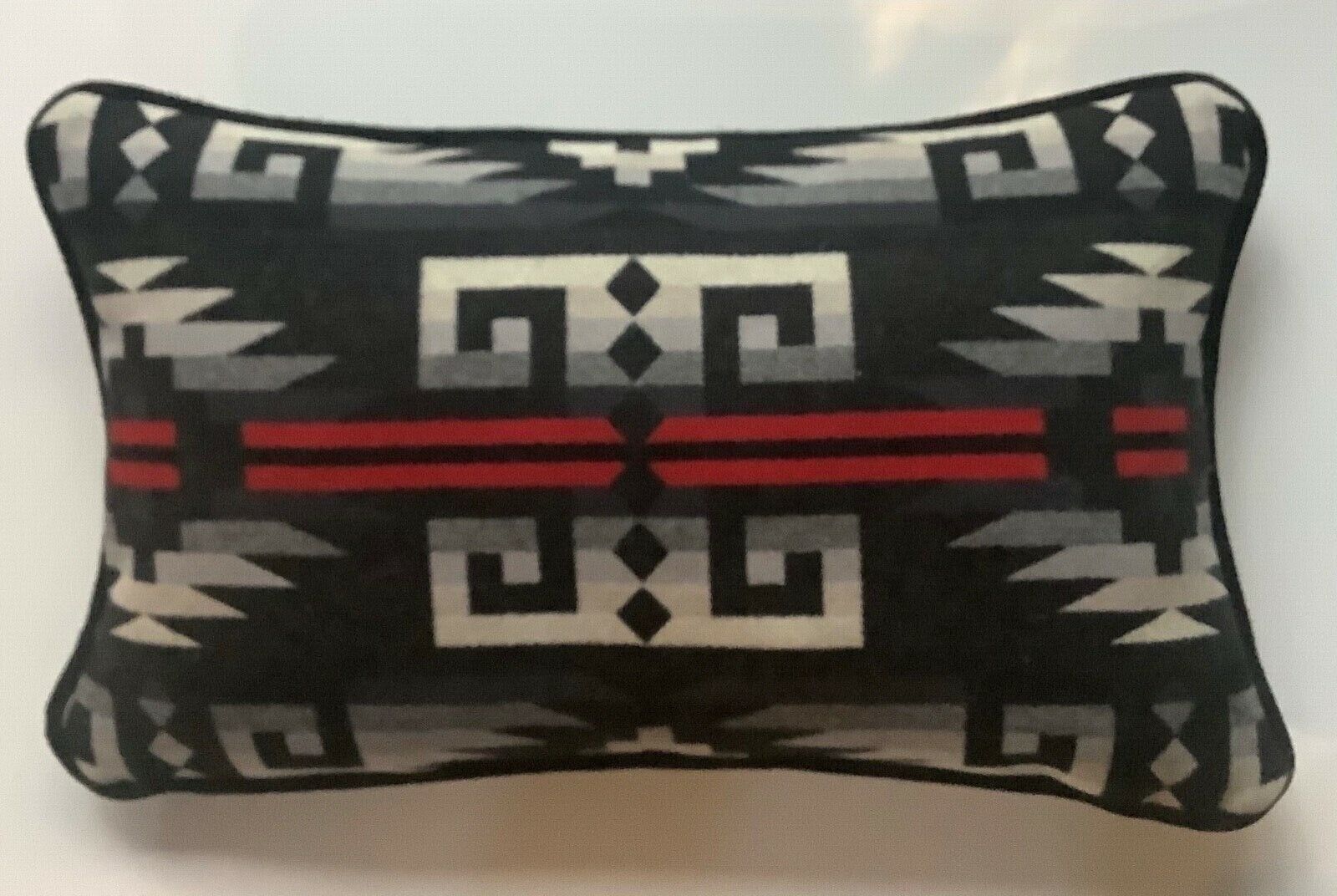 14”x24” Wool & Black Leather SW  Pattern Pillow made w/Pendleton® Fabric