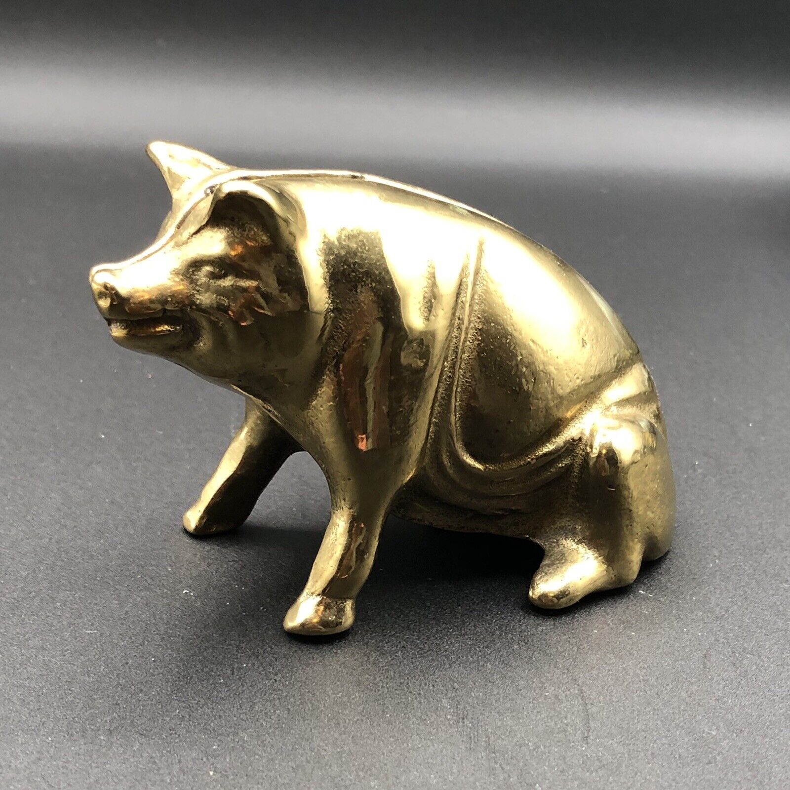 RARE Valleau Brass Sitting Pig Piggy Coin Bank Stamped/Marked V