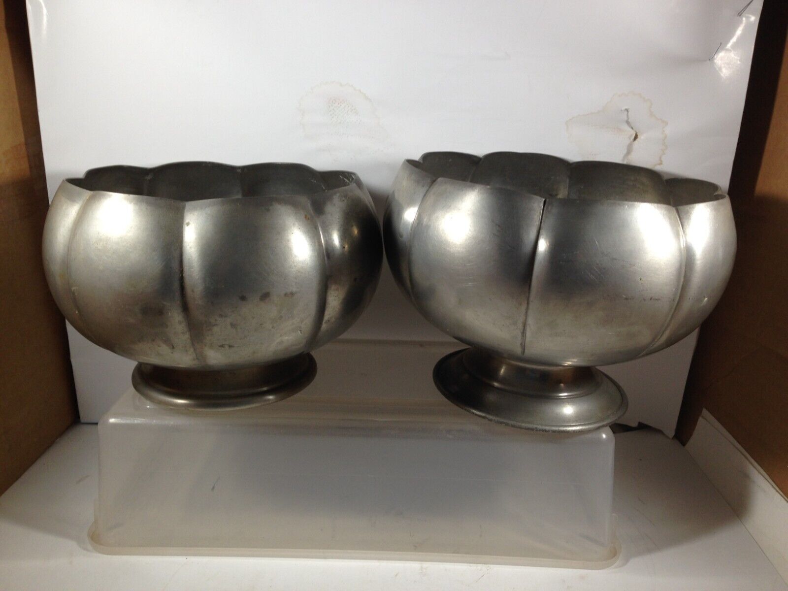 Pair of Vintage Pewter Footed Lotus Bowls