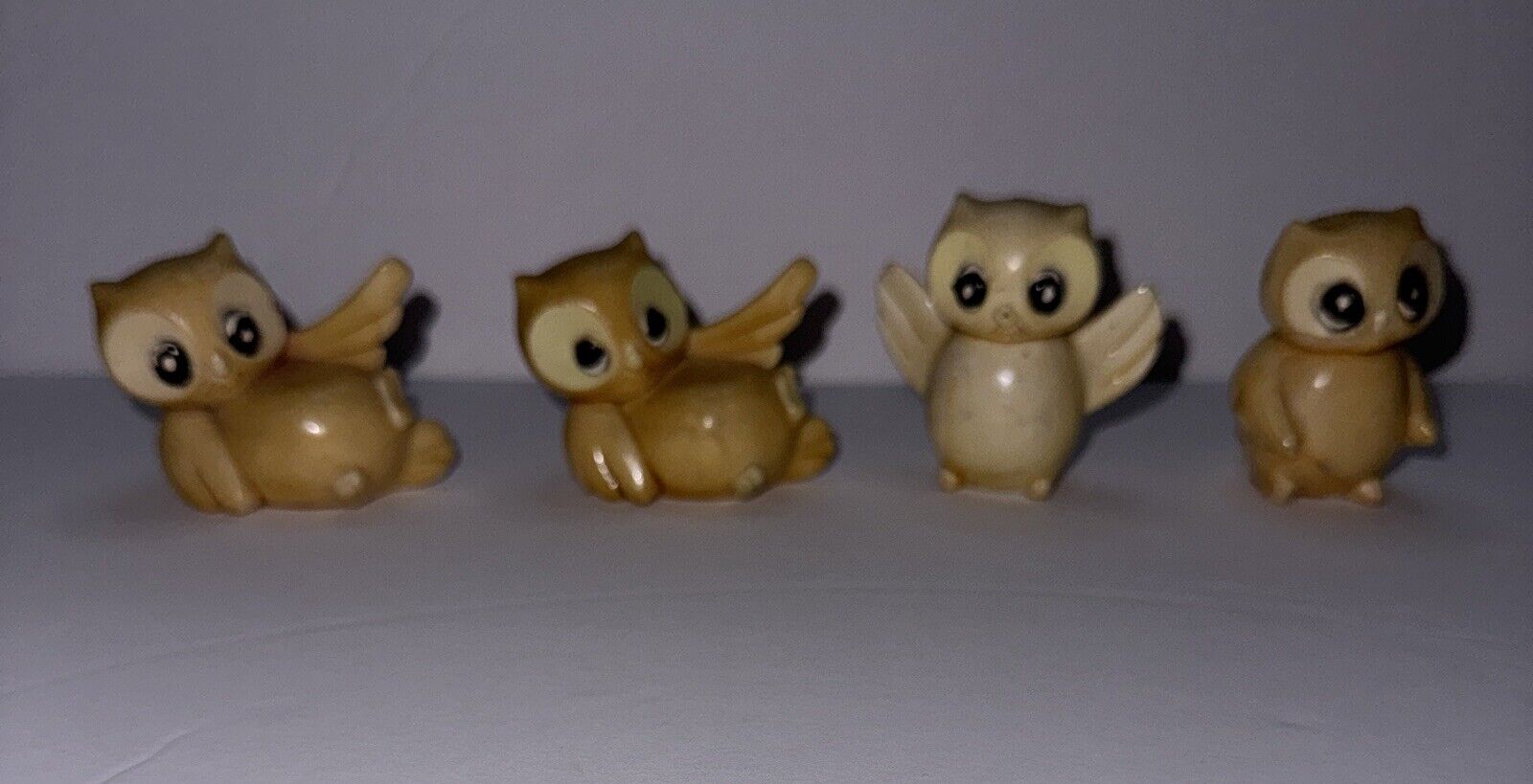 Antique Early 20th Century Celluloid Miniature Owl Figurines Set Of Four 4