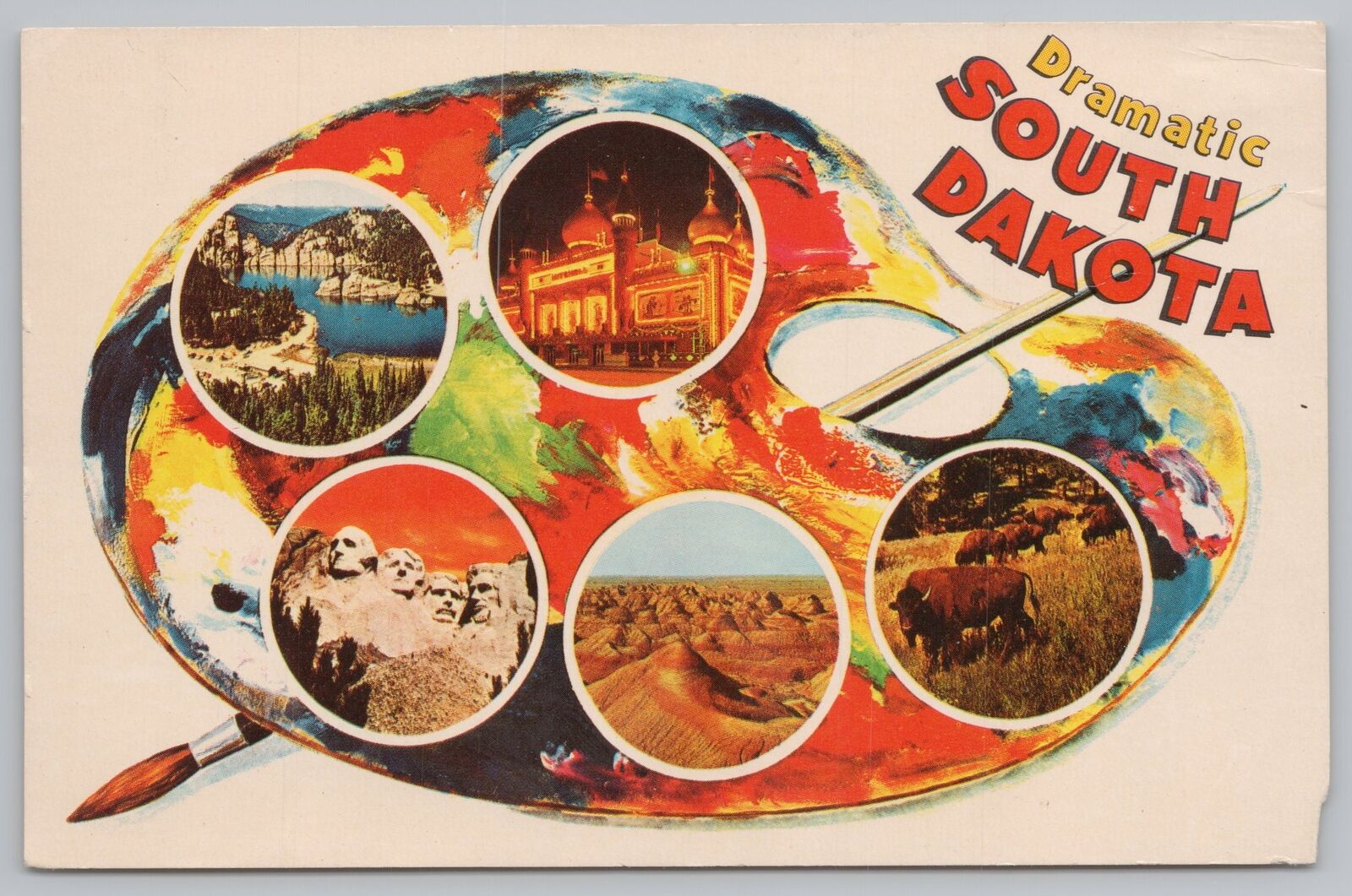South Dakota~Artist Palette~Multi Mini Views~Mt Rushmore~Vintage Postcard