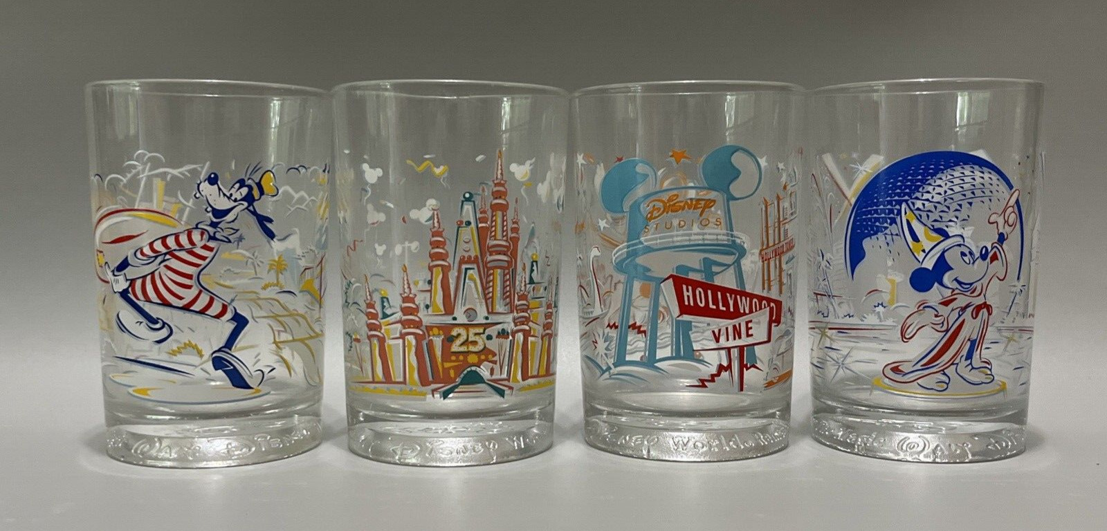VTG 90s Walt Disney World 25th Anniversary McDonald's Drinking Glasses 4 Pieces