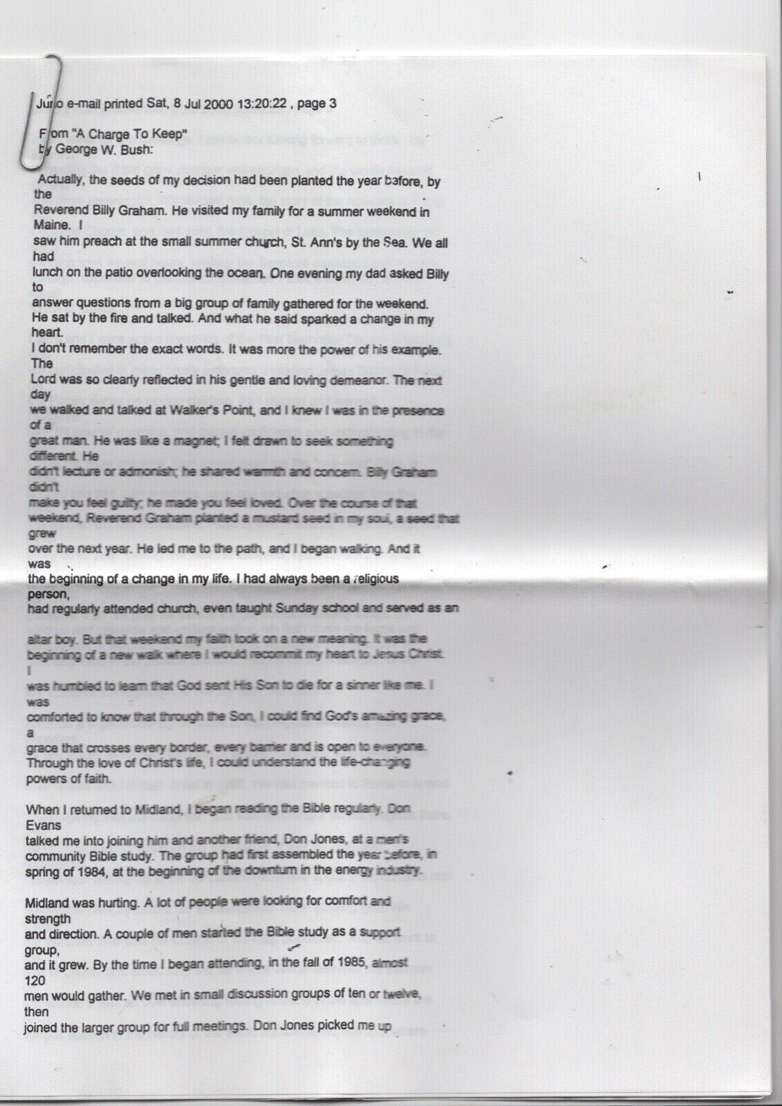 George W Bush Presidential Race Election EMAIL PRINT OUT 2000 Collected