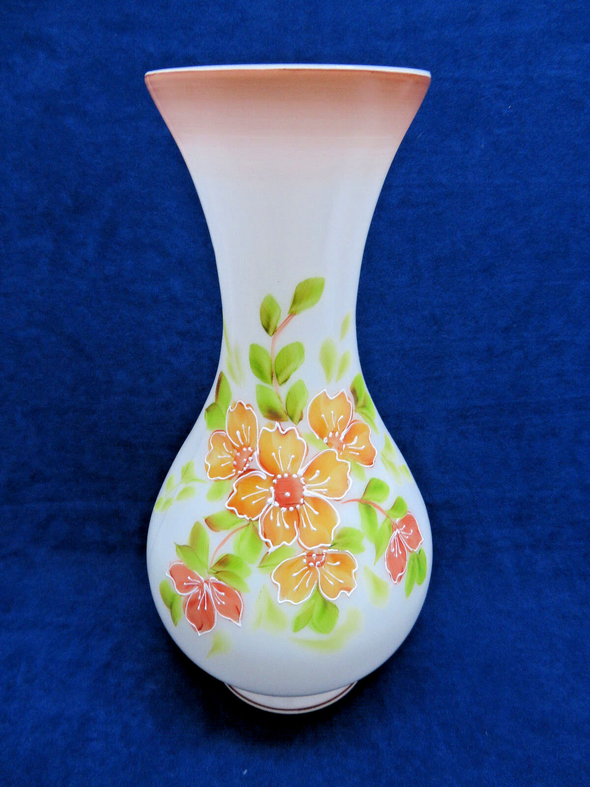 Large White Opaline Painted Bristol Glass Vase 