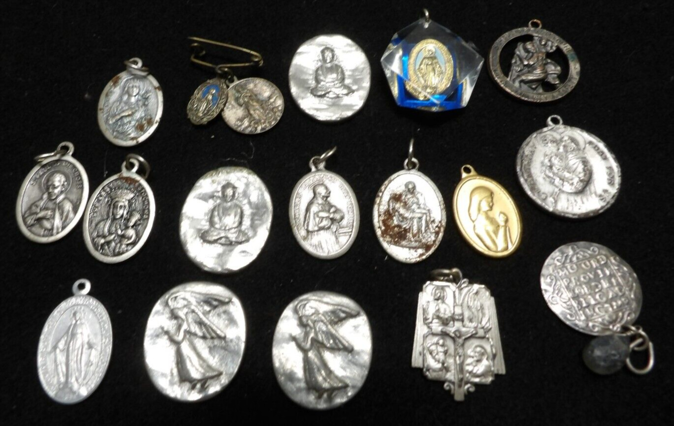 Lot of 18 Vintage Religious Medals Catholic Mormon Buddhist