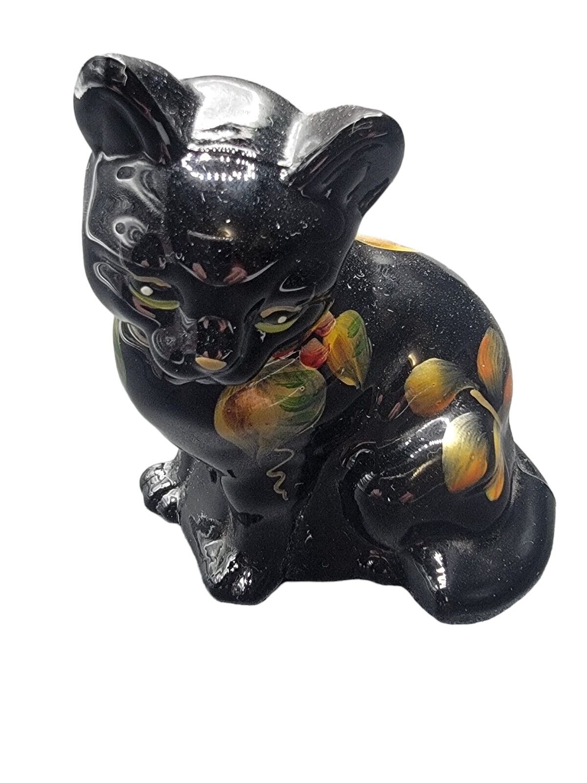 Lenox Fenton Shadow Little Black Cat Art Glass Kitty Signed Made In USA