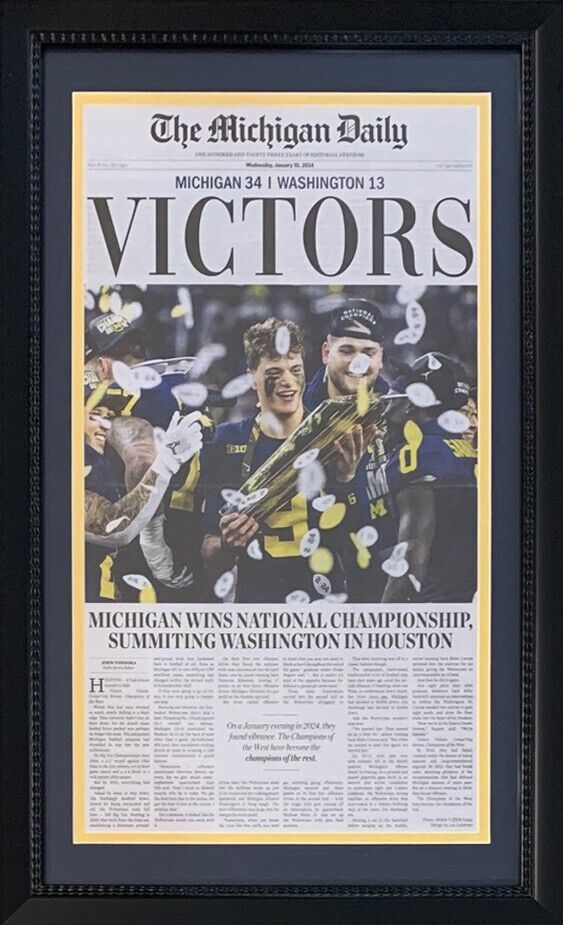 Michigan Wolverines 2024 National Champion VICTORS Daily School Framed Newspaper