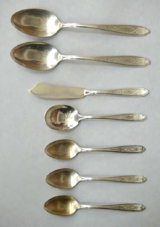 1921 Empire ROGERS and BRO. XII IS SILVERPLATE FLATWARE~with MONOGRAM 7 pc