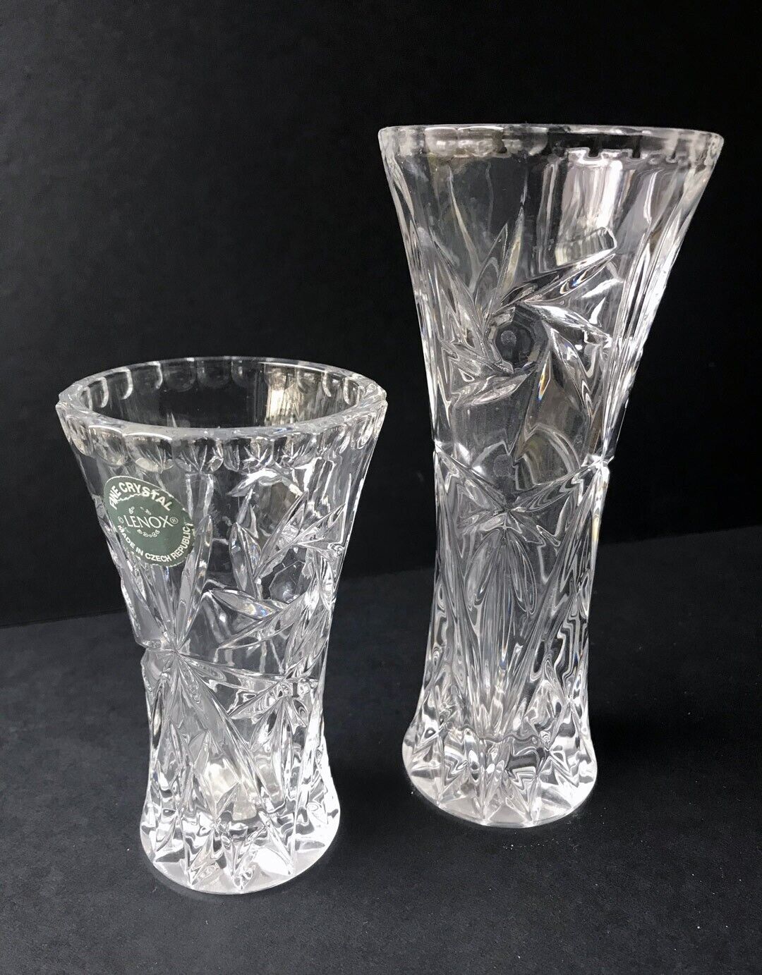 Pair of 2 - Lenox Crystal Star Vases Full-lead Cut Crystal Flared Rim 4\