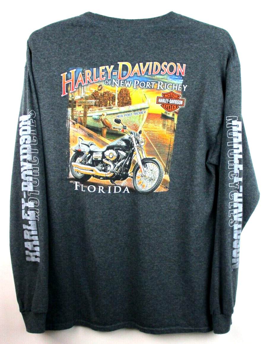 Harley Davidson Shirt New Port Richey FL Ship Dock Sunset Long Sleeve Men\'s XL