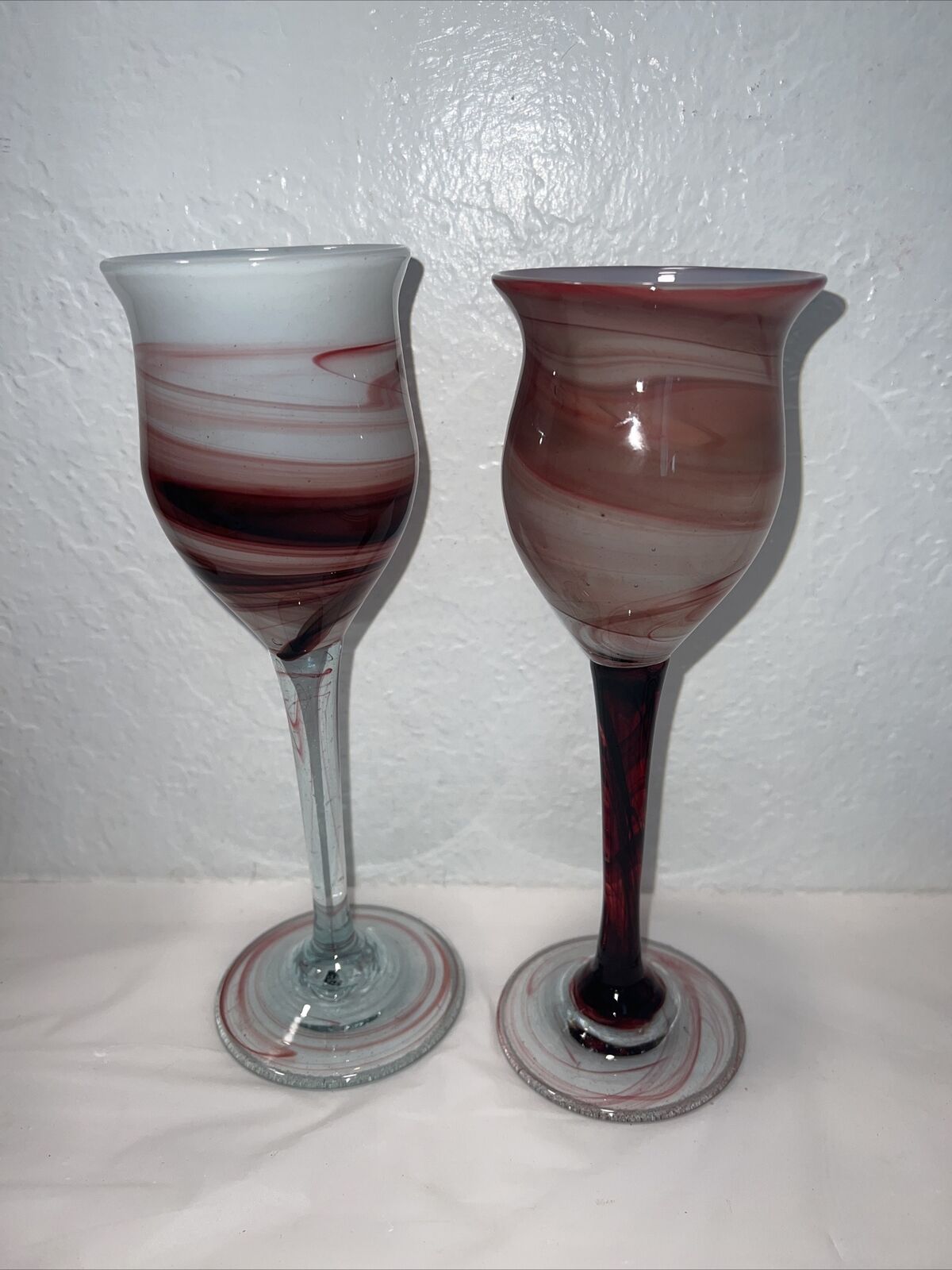 Steven Maslach Earth Art Glass Set of 2 Wine Glasses Signed and Dated 73’