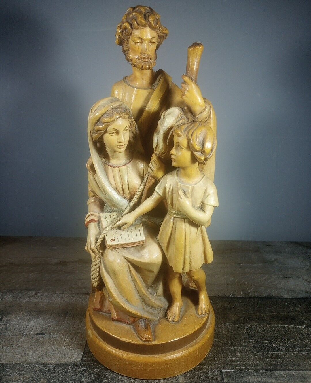 Vintage ANRI Holy Family Jesus Mary Joseph Wood Carved Statue Large 11 1/4 in.
