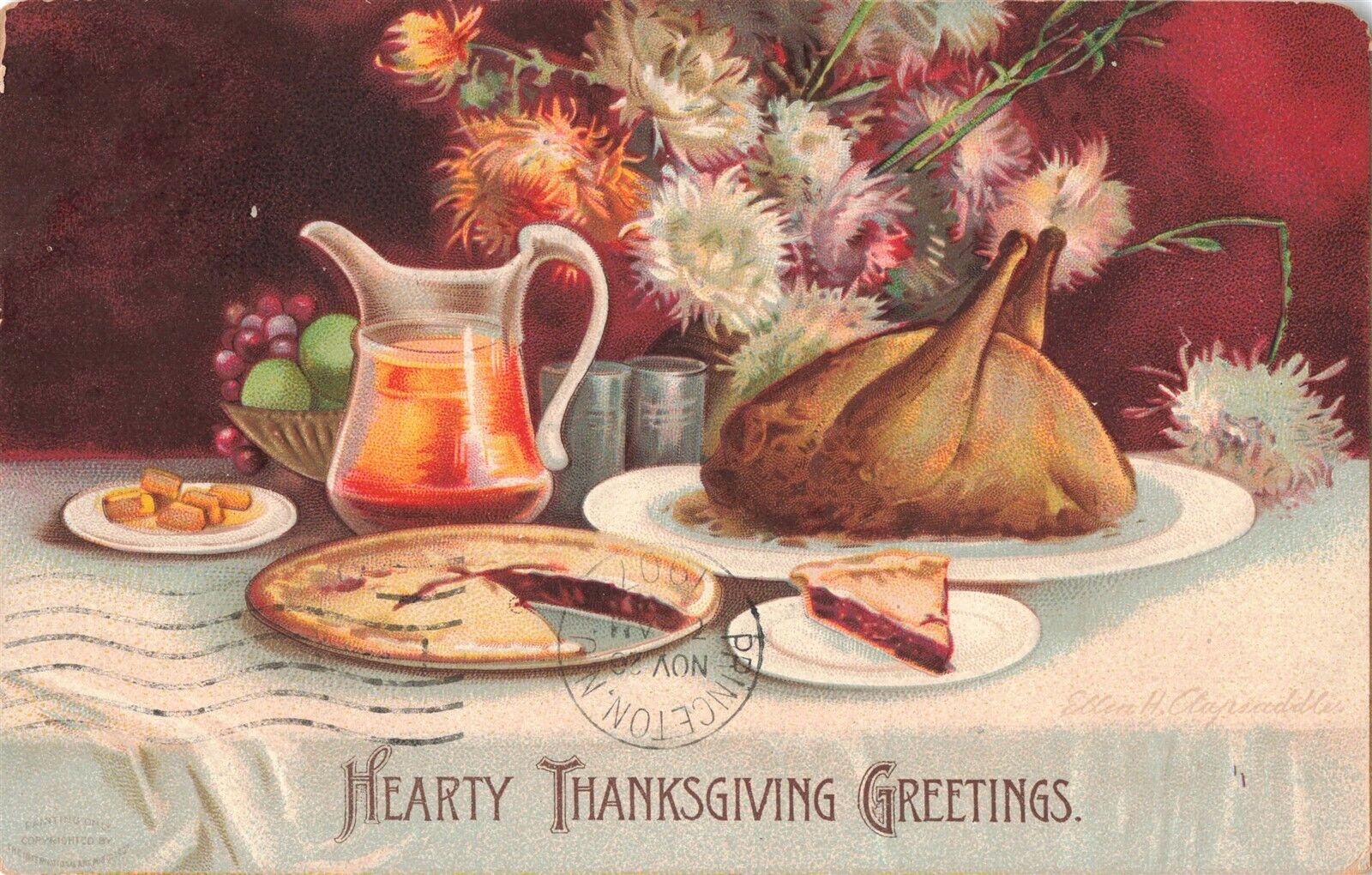 Ellen Clapsaddle Signed Embossed Turkey Thanksgiving c.1907 Postcard B511