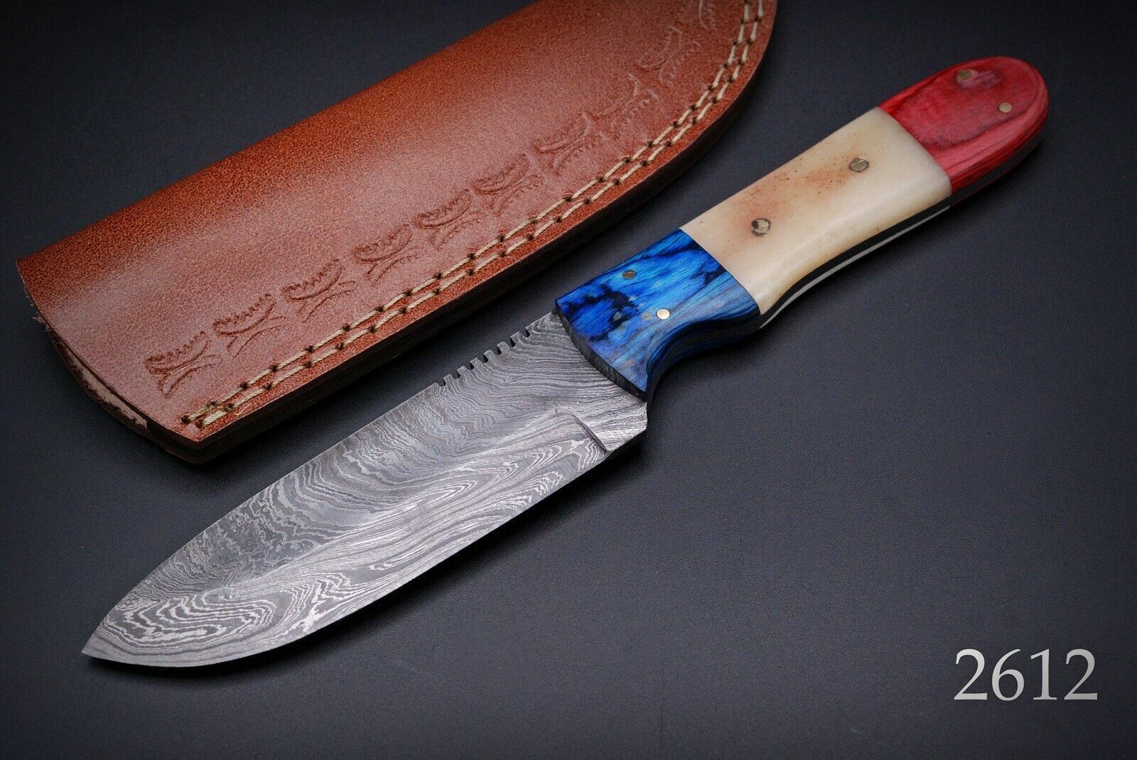 9”American Flag Color CUSTOM HAND FORGED DAMASCUS STEEL Hunting KNIFE Fix Blade