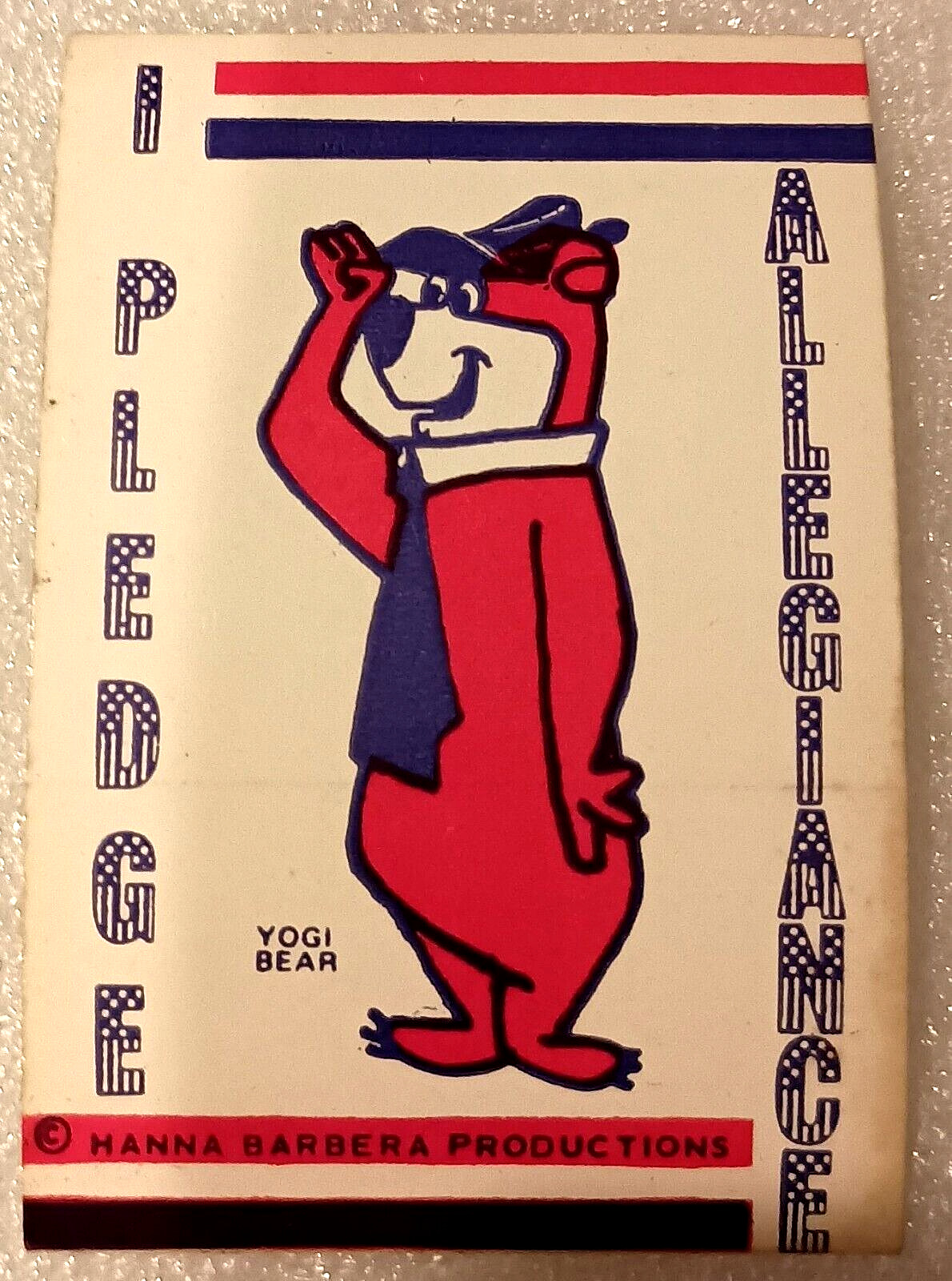 1975 Yogi Bear Pledge Allegiance Hanna-Barbera Patriotic Vending Sticker NOS New
