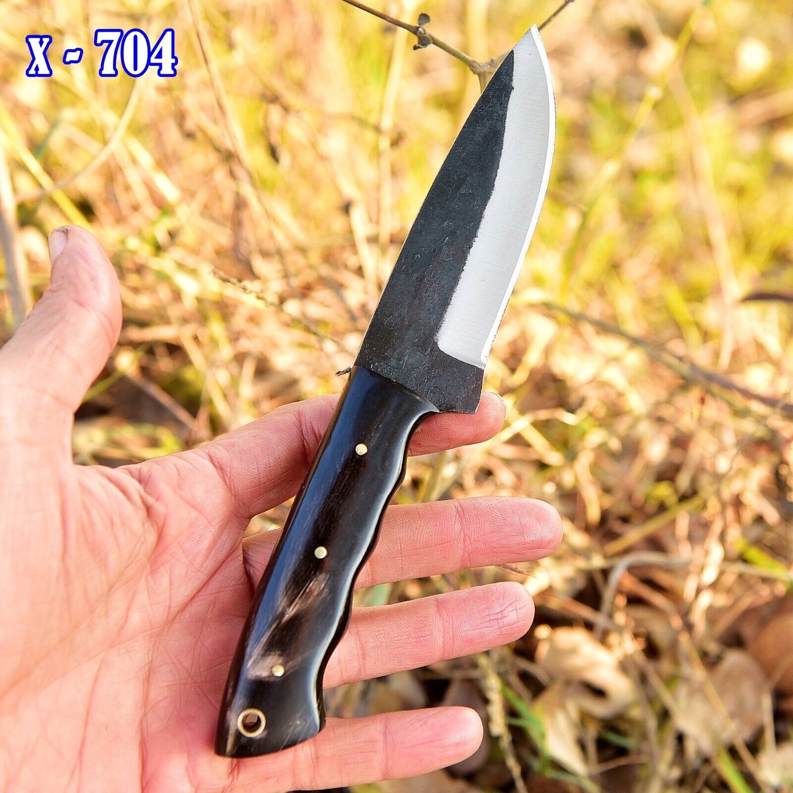 1095 High Carbon Steel Skinning Fixed Blade 8 In Knife Original Bull Horn Handle