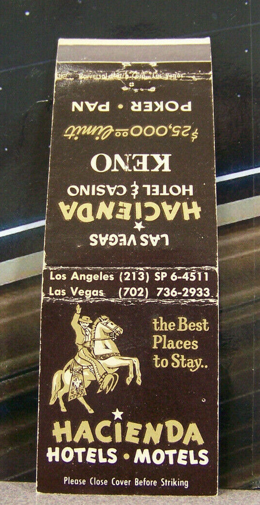 Vintage Matchbook K4 Los Angeles California Las Vegas Nevada Hacienda Hotels