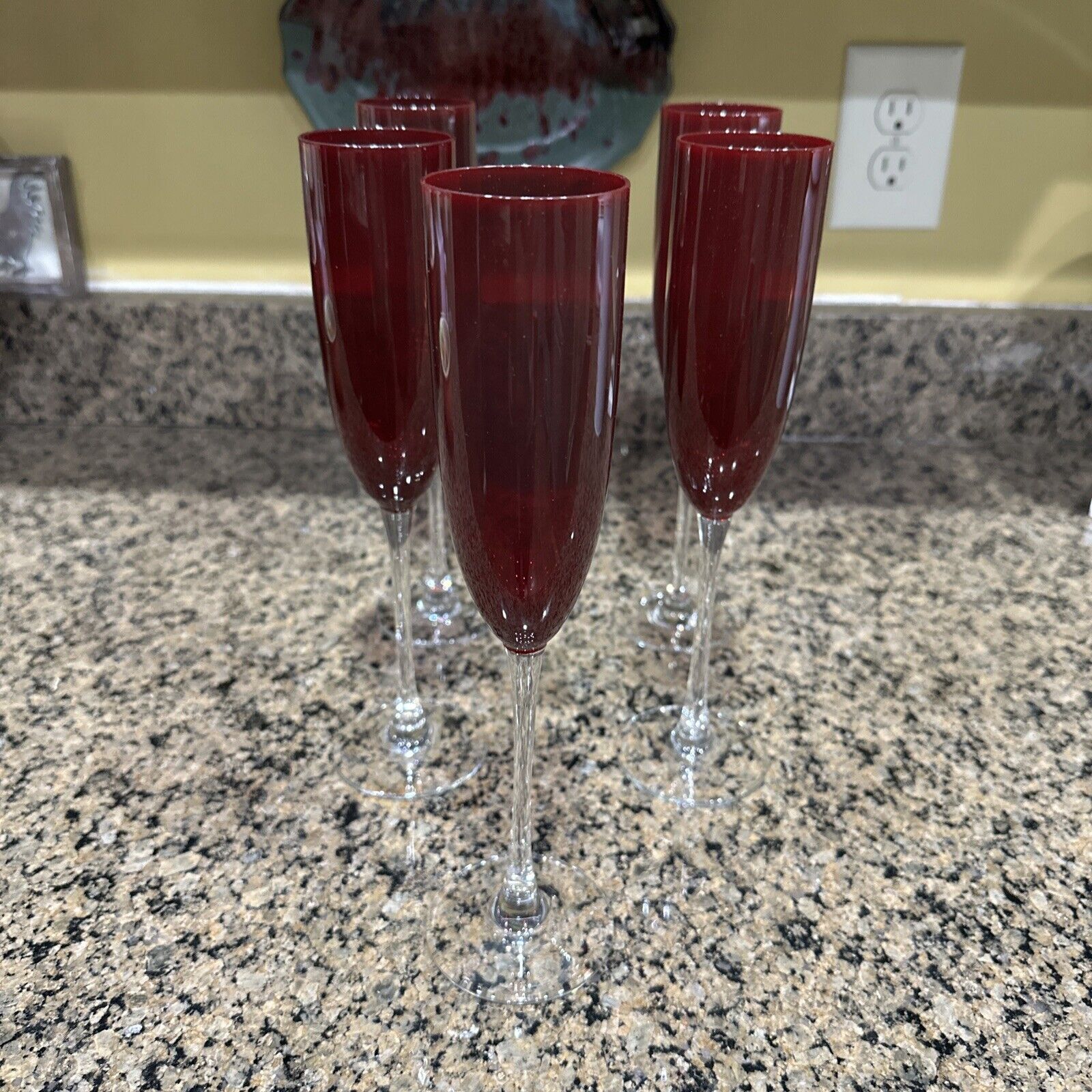 Set Of 5 Gorgeous Lenox Ruby Red Champagne Toasting Flutes 10 5/8”
