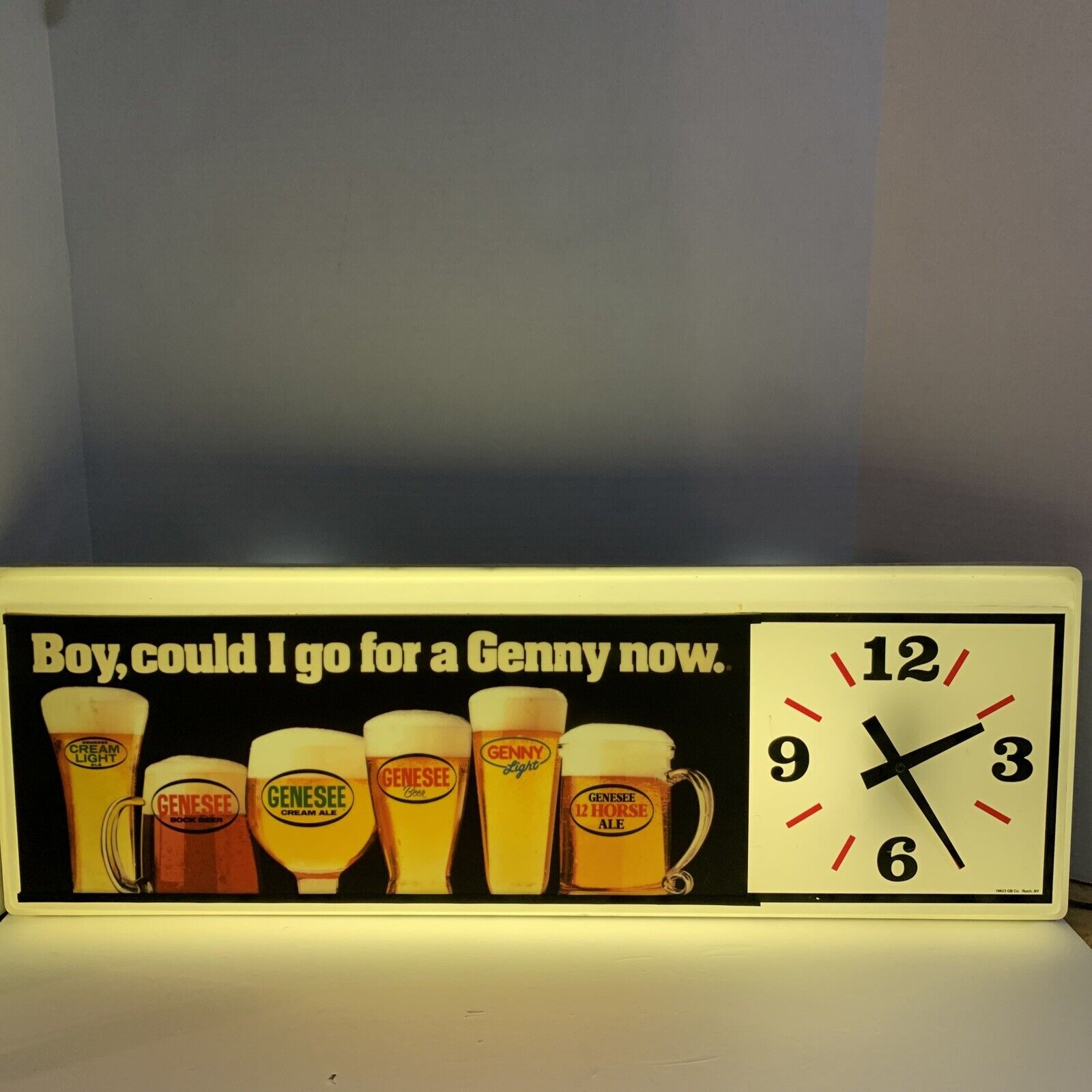 RARE Vintage GENESEE BEER Lighted Beer Sign Clock 30X10 Variety Beer Read