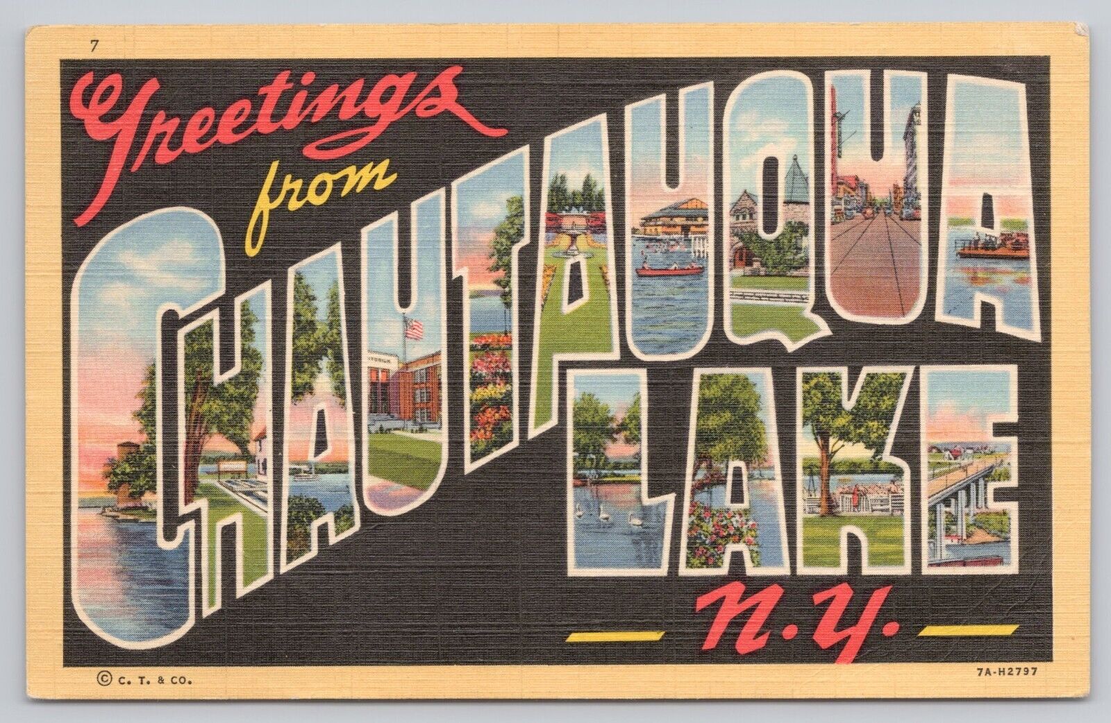 Chautauqua Lake New York, Large Letter Greetings, Vintage Postcard