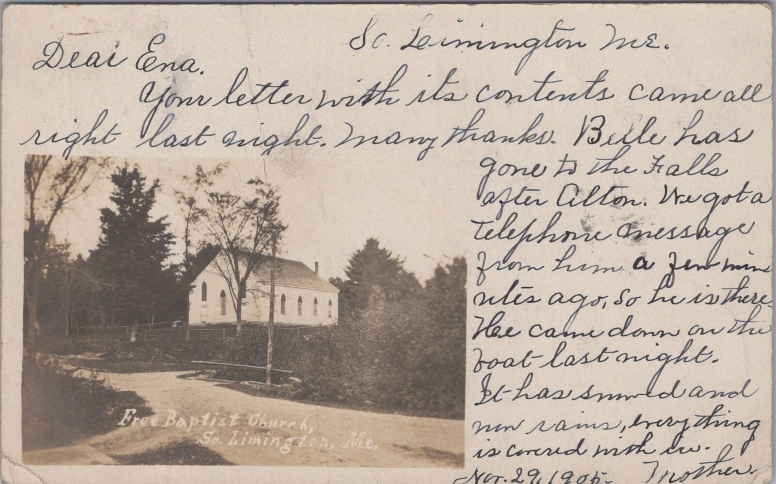 Free Baptist Church South Limington 1905 RPPC Photo Postcard