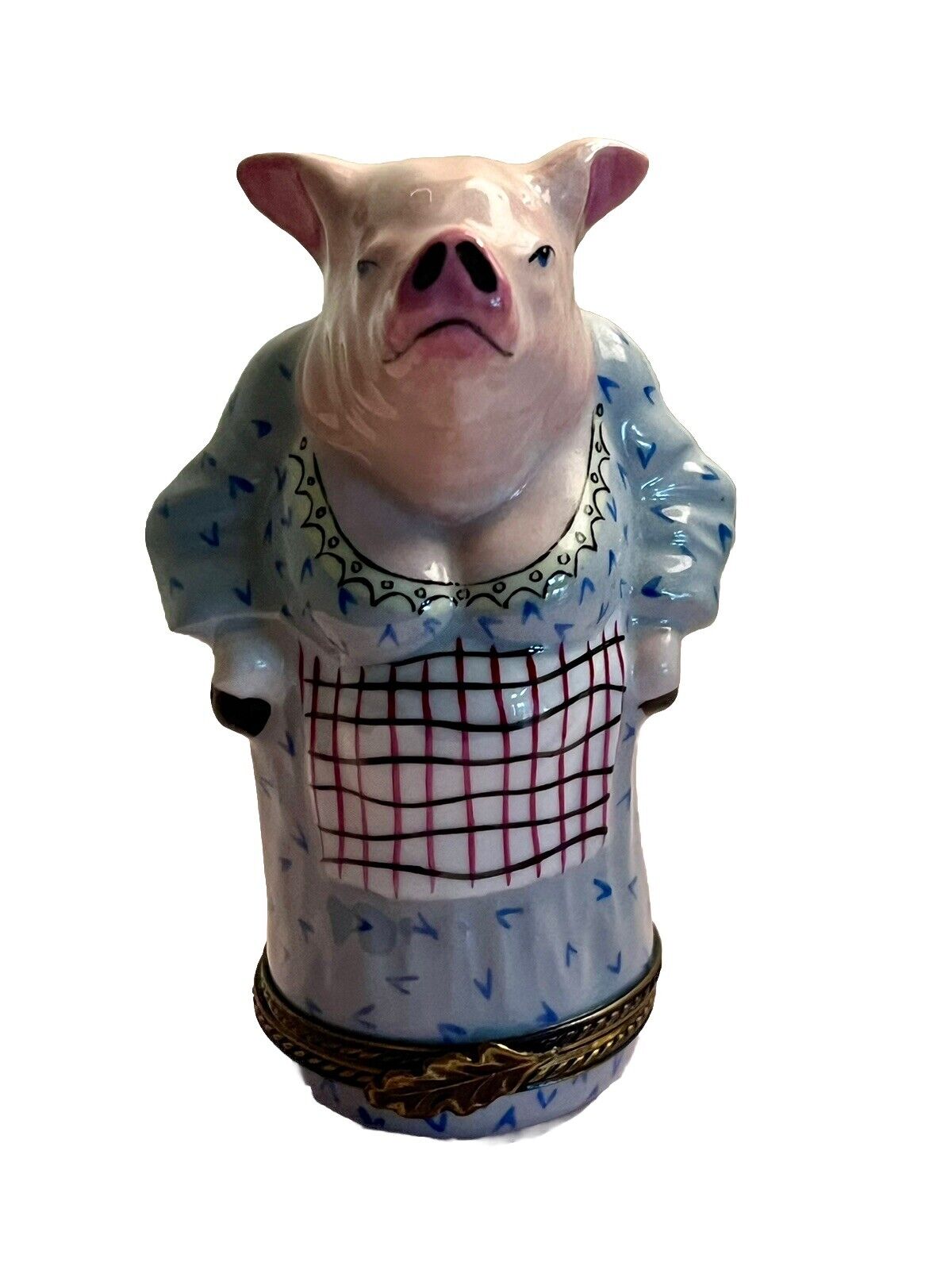 Vintage Limoges France Peint Main Trinket Box Mama Pig With Apron ~ Chamart
