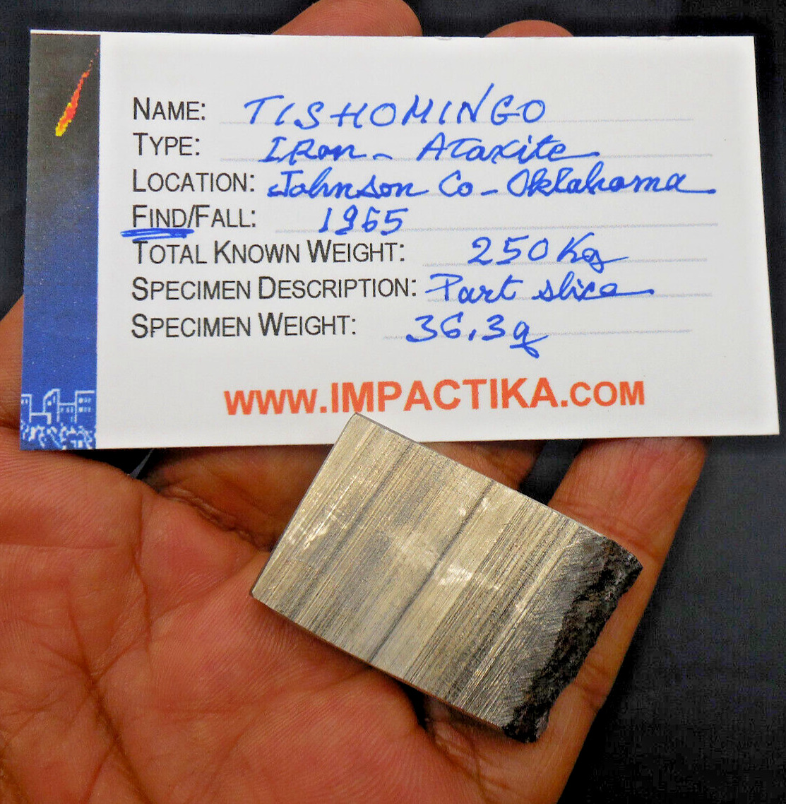 36.3 gram - TISHOMINGO (Iron Ungrouped) METEORITE - Found in 1965 in Oklahoma