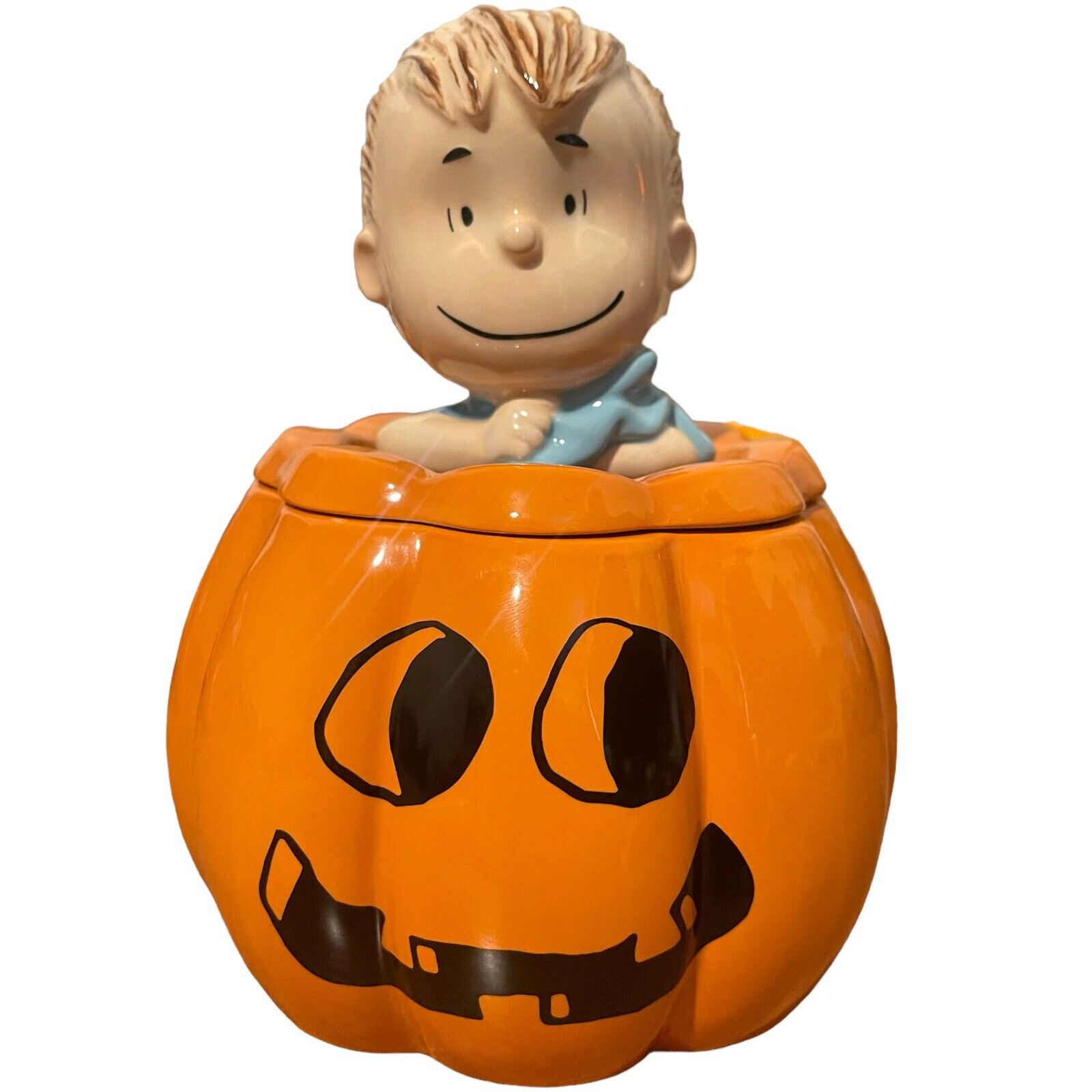 Snoopy Hallmark Halloween Linus Pumpkin Charlie Brown Cookie Lid Container Jar
