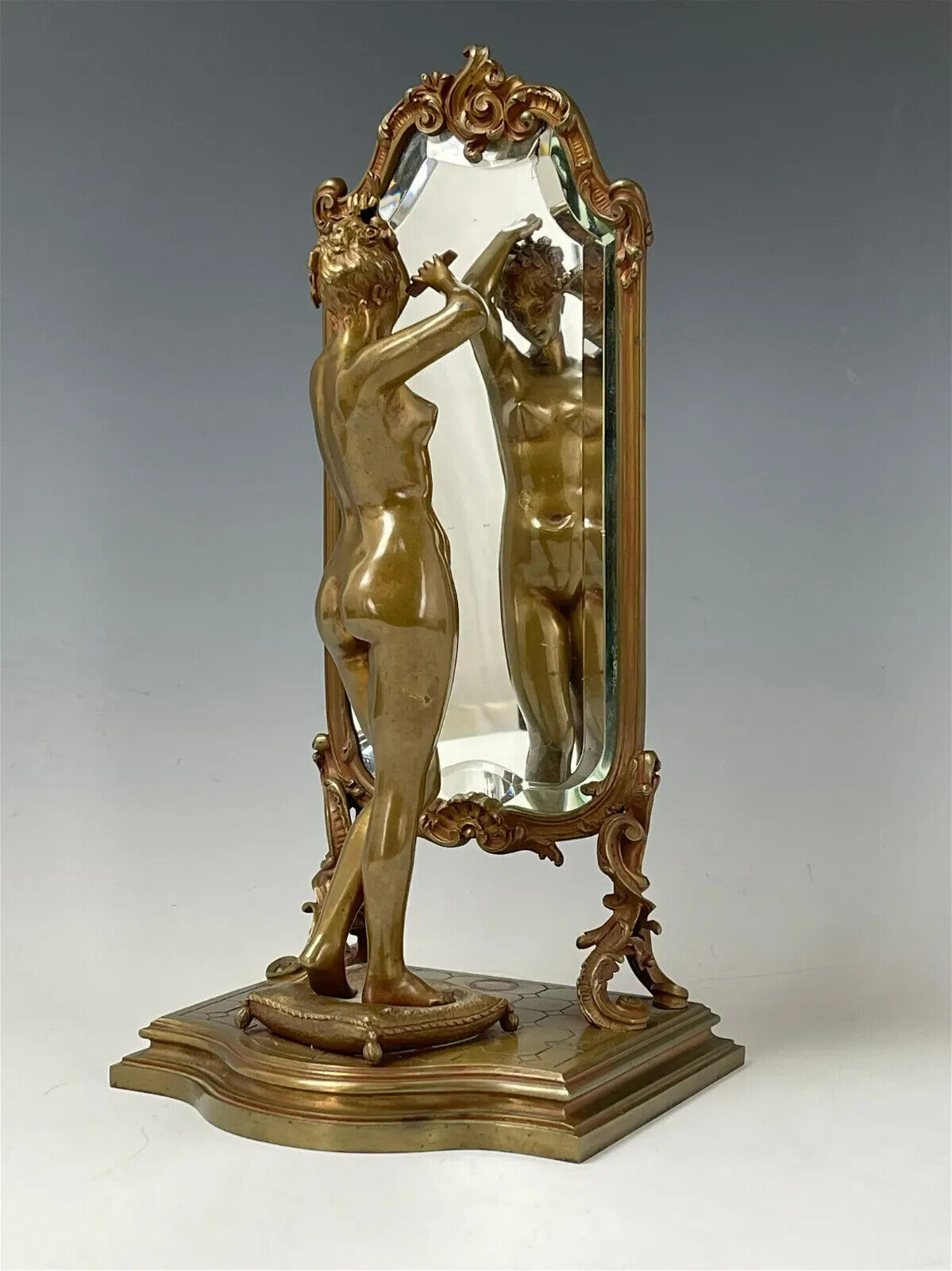 RARE Naked Woman Combing In Front Of A Mirror by Emile Pinedo 1840-1916 statue