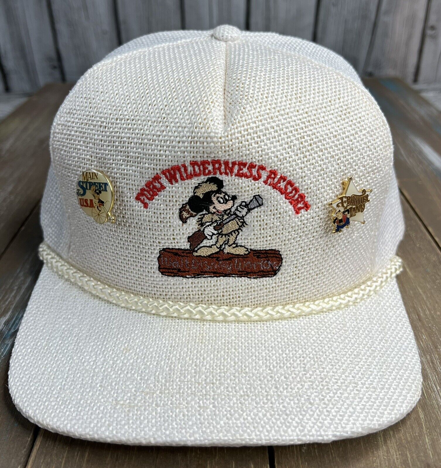 CLEAN RARE Disney World Mesh Rope Fort Wilderness Resort Hat 2 Disney Pin Mickey